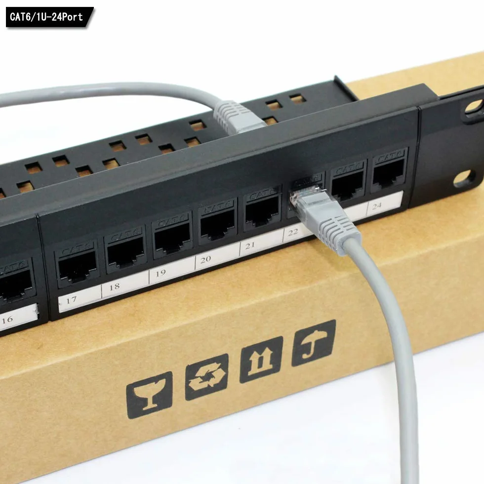 Panel de Conexión de Red 24 Puertos 1U Rack Cat6 Patch Panel RJ45 110