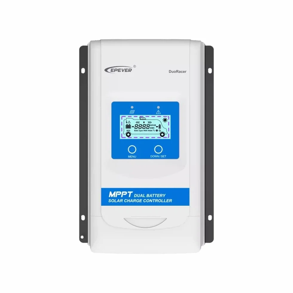 EPEVER® 20A MPPT Regulador de Carga solar de Doble Batería 12V/24V Auto con Pantalla LCD para RV Camper Barco Remolque apto para Sellado, Gel, inundado, Batería de Litio - DR2210N