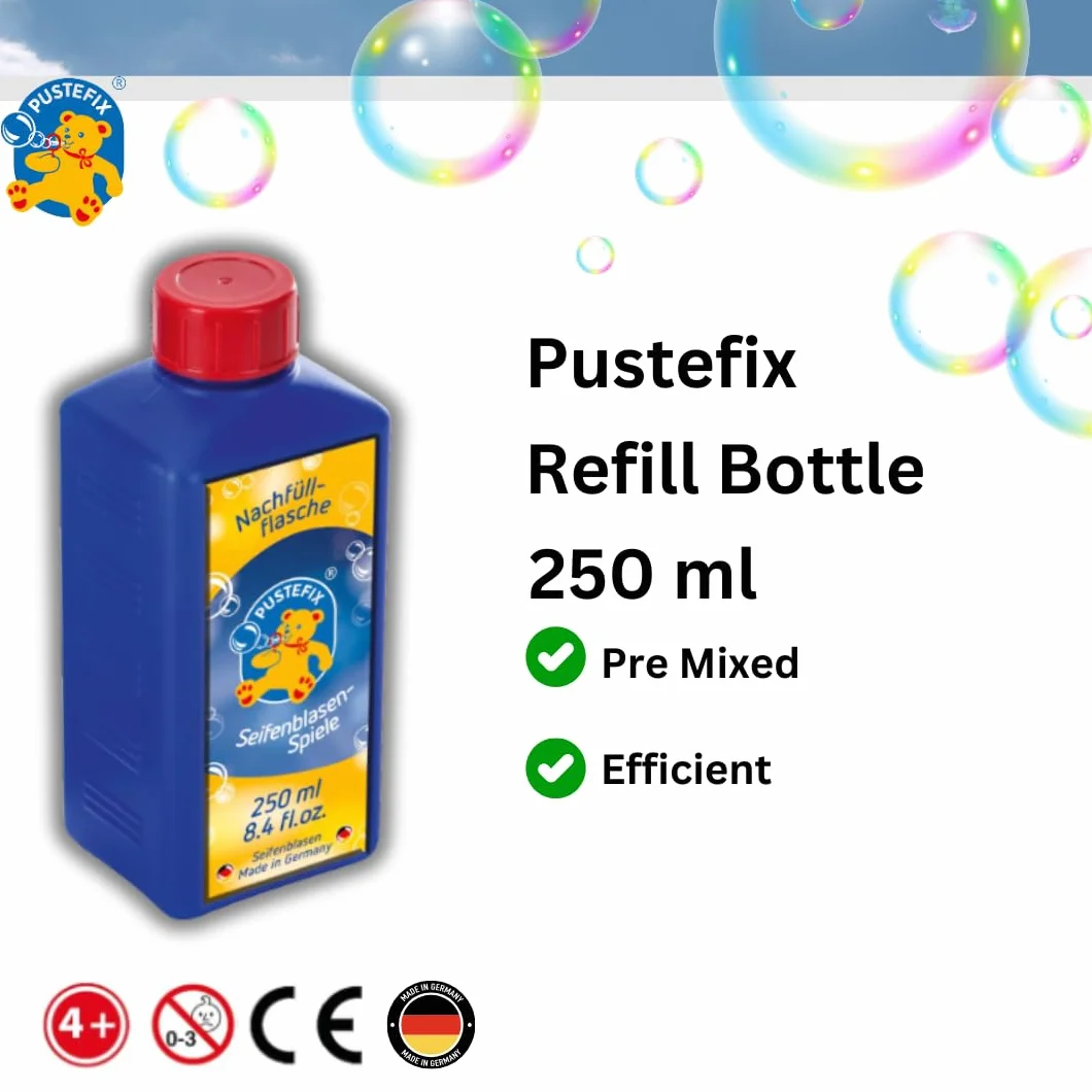 PUSTEFIX Botella de Recarga Mini Burbujas 250 ml para Bodas, Cumpleaños Infantiles, Despedidas