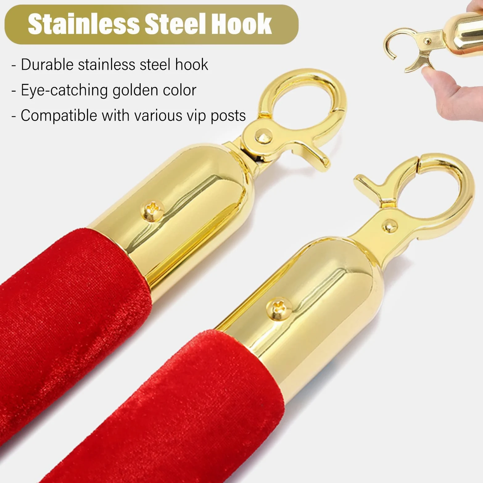 Paquete de 2 soportes de cuerda de terciopelo, barrera de control de multitudes de 10 pies, línea de cola roja y negra con postes resistentes para eventos, entradas y fiestas, cordones de terciopelo