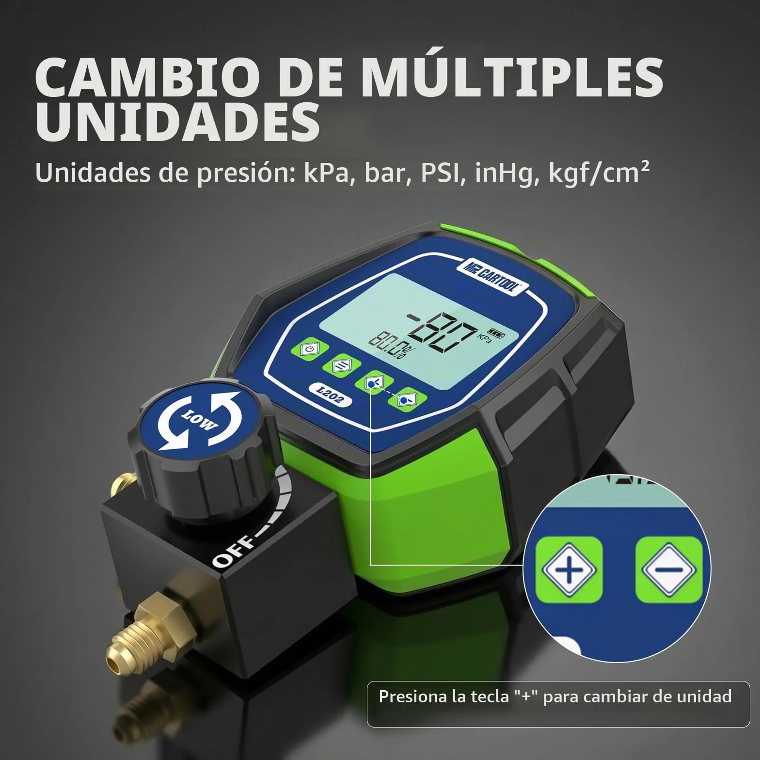 MR CARTOOL Manómetros Digitales Bomba de Vacío Aire Acondicionado R32 R134A R410A HVAC Probador Fugas Refrigeración