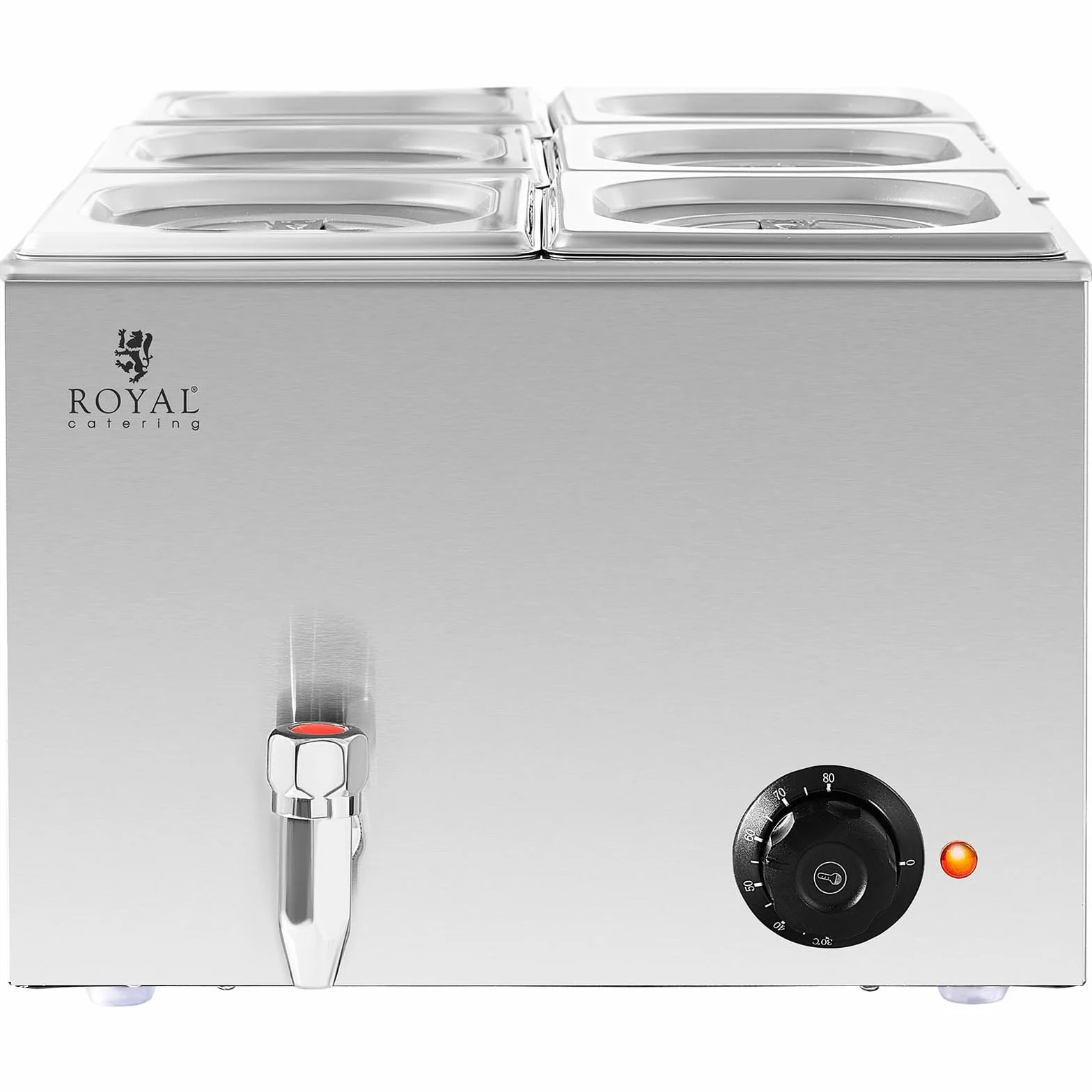 Royal Catering Baño María Profesional para Hostelería RCBM_GN1/6 (Potencia: 600 W, Cantidad de contenedores GN: 6, Volumen total: 6 x 3 L)