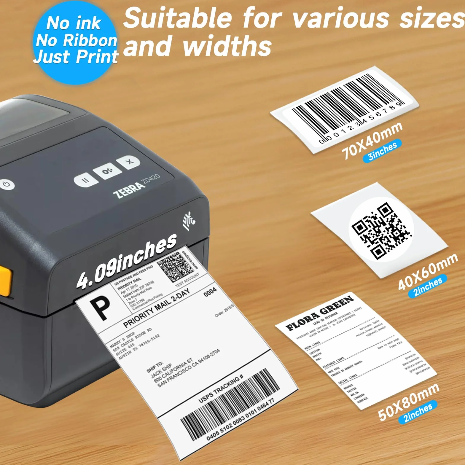 Zebra ZD420d ZD42042-D01000EZ - Impresora térmica directa de escritorio, 203 ppp, ancho de impresión de 4 pulgadas, USB