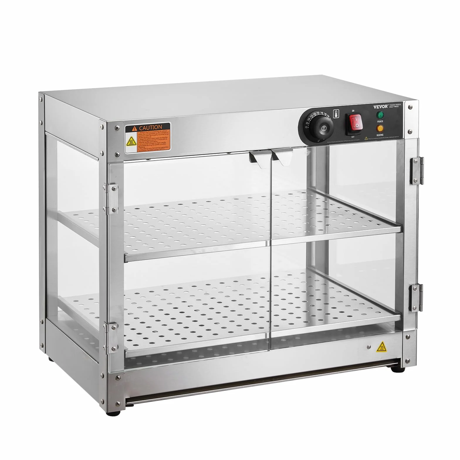 VEVOR Calentador de Alimentos Comercial de 2 Niveles, 800 W con Luz para Mejorar la Exhibición de los Alimentos, Control de Temperatura de 30~85 ℃, Gran Capacidad de 58 L, 610 x 380 x 510 mm, Plata
