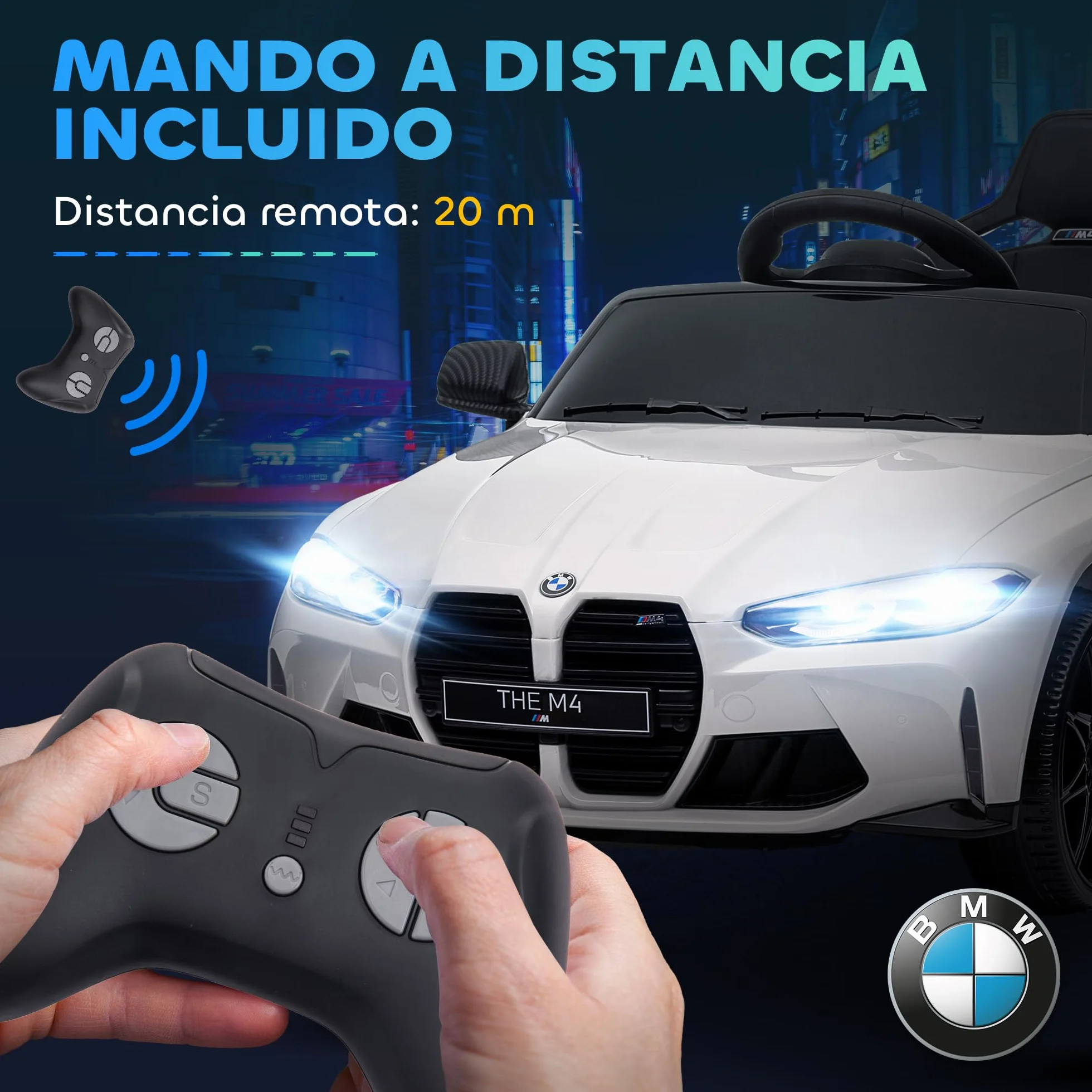 AIYAPLAY BMW M4 Coche Eléctrico para Niños 12V con Mando a Distancia 2,4G Ruedas Suspensión Faros LED