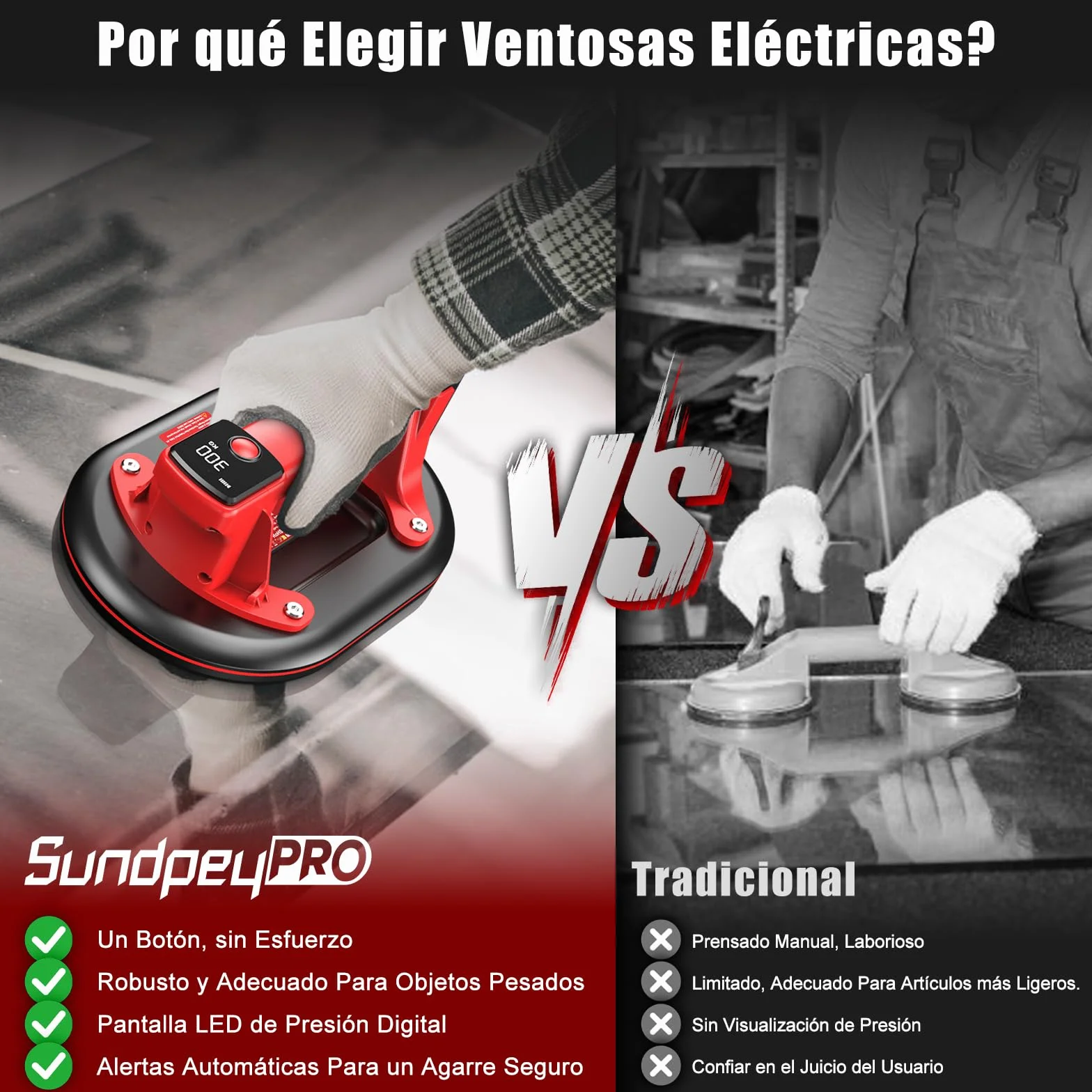 2-Piezas Ventosas para Cristales, 10" Ventosas EléCtrica para Azulejos, Ventosa de VacíO, Carga MáX. 300 KG, con 4 X 3,0Ah BateríAs, Ventosa para Levantar Baldosas, Granito, MáRmol y Vidrio