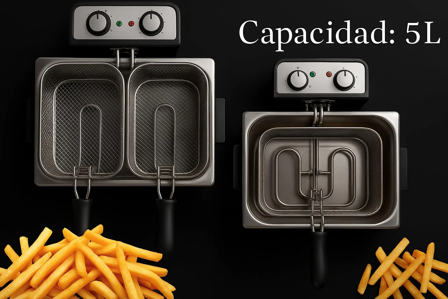MAXELLPOWER Freidora Eléctrica 5L de Acero Inoxidable 3000W Rendimiento Potente Gran Capacidad y Control Preciso de Temperatura Doble Seguridad Térmica Indicador LED Cuerpo Duradero (5 LITROS)