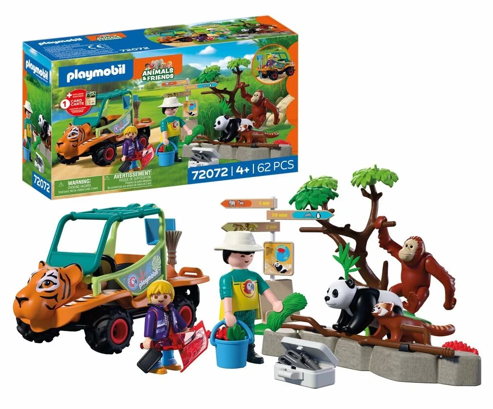 PLAYMOBIL Zoo Vehículo del Cuidador Cabeza de Tigre 3 Animales Juguete 4 años 72072