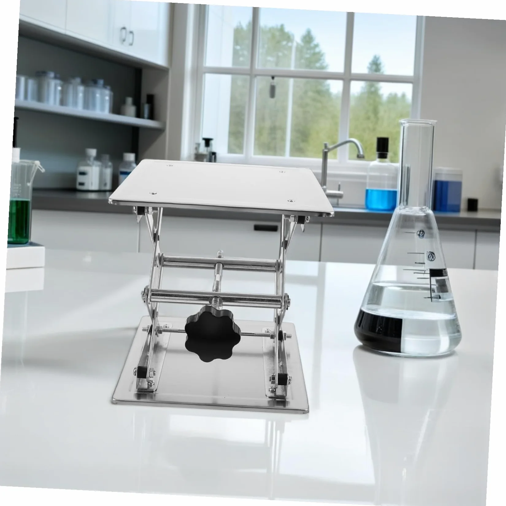 Plataforma Elevadora Manual de Acero Inoxidable Mini Gato de Laboratorio Soporte de Elevación para Experimentos el Aula
