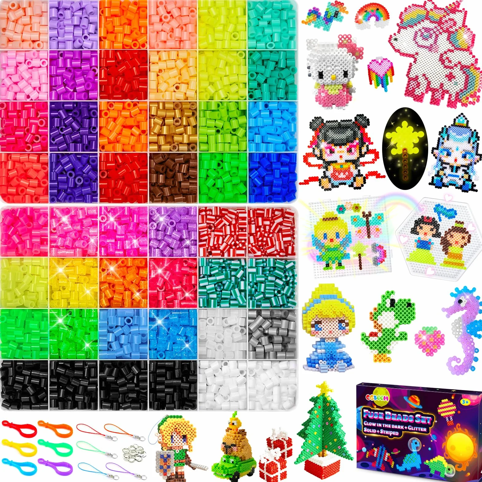 Fuse Beads Kit 5MM Perlas Fusibles de Purpurina Bicolores Fosforescentes Brilla en la Oscuridad Cuentas Plásticas Manualidad