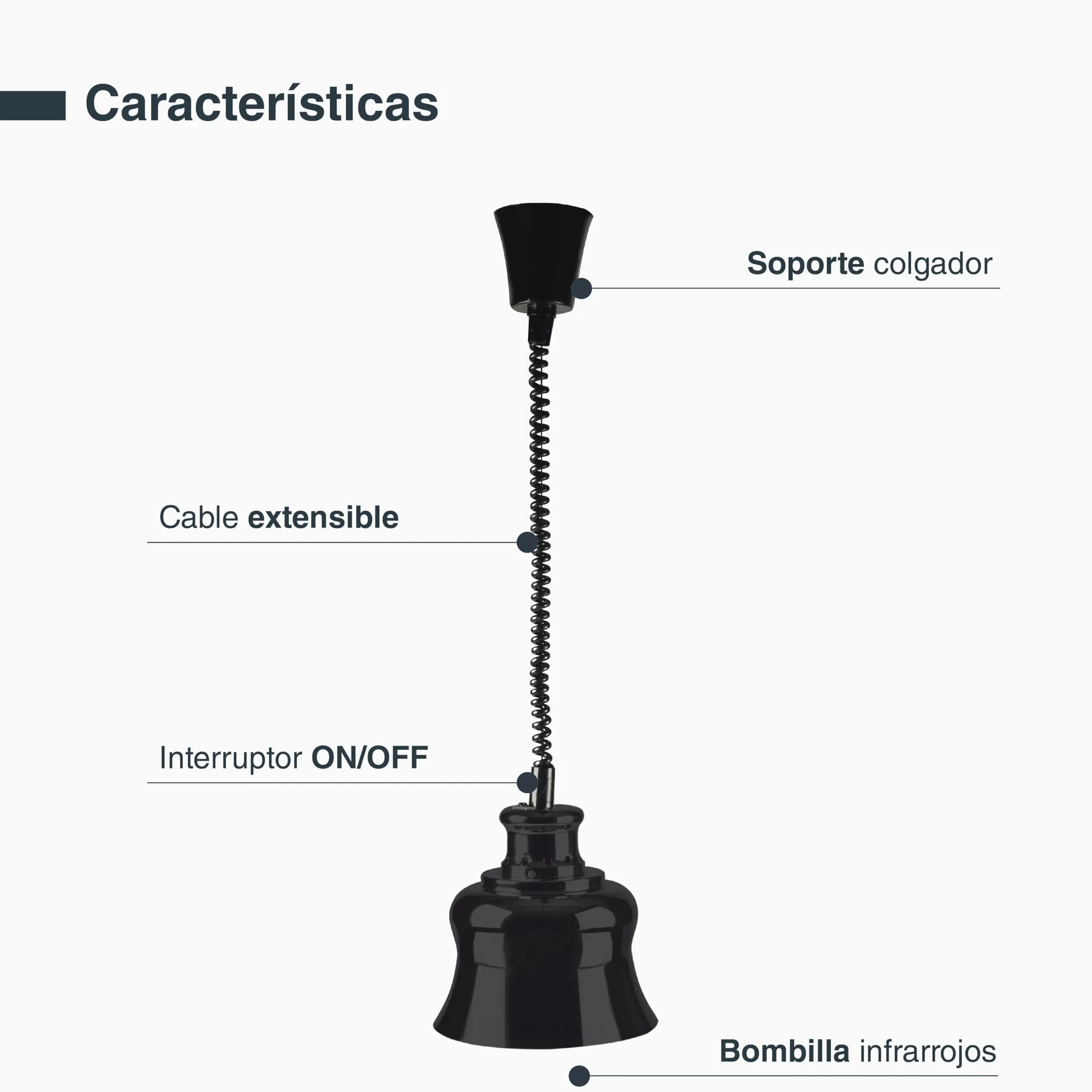 LACOR 69359 - Lámpara Calentamiento Infrarrojos, Lámpara Extensible | En aluminio ligero, para un uso práctico y profesional en cocina; ideal para cocina profesional y uso diario en casa