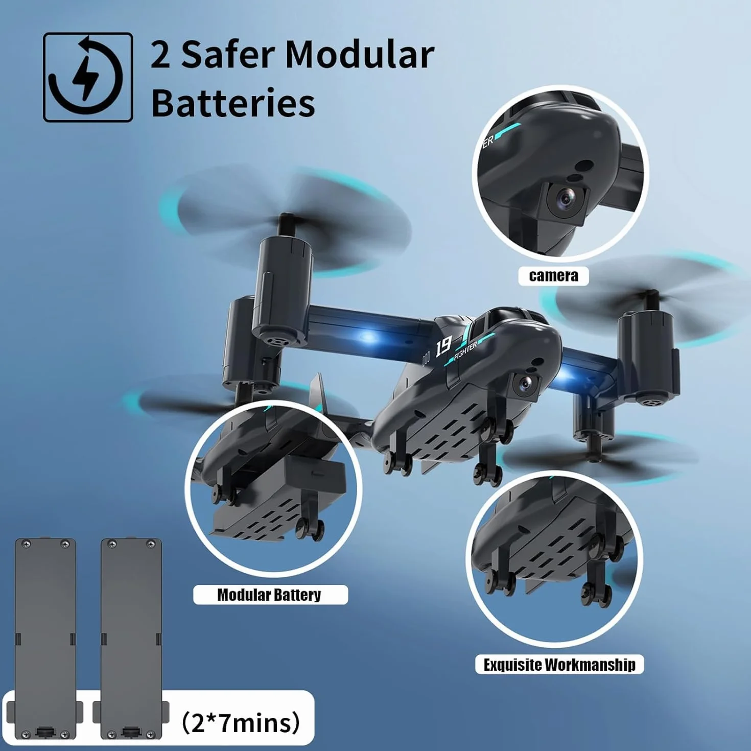 OBEST Helicóptero Teledirigido con Cámara 1080P, Mini RC FPV Drone Juguete, 2 Baterías