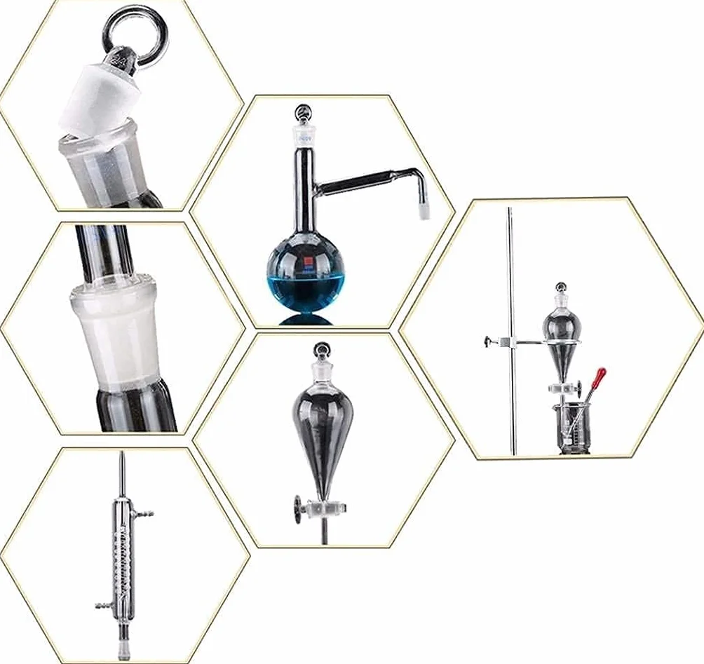 VejiA Aparato de extracción de aceites Esenciales 500 ml Equipo de Laboratorio Conjunto de Unidad de destilación Kit de cristalería de Laboratorio Destilador de Agua