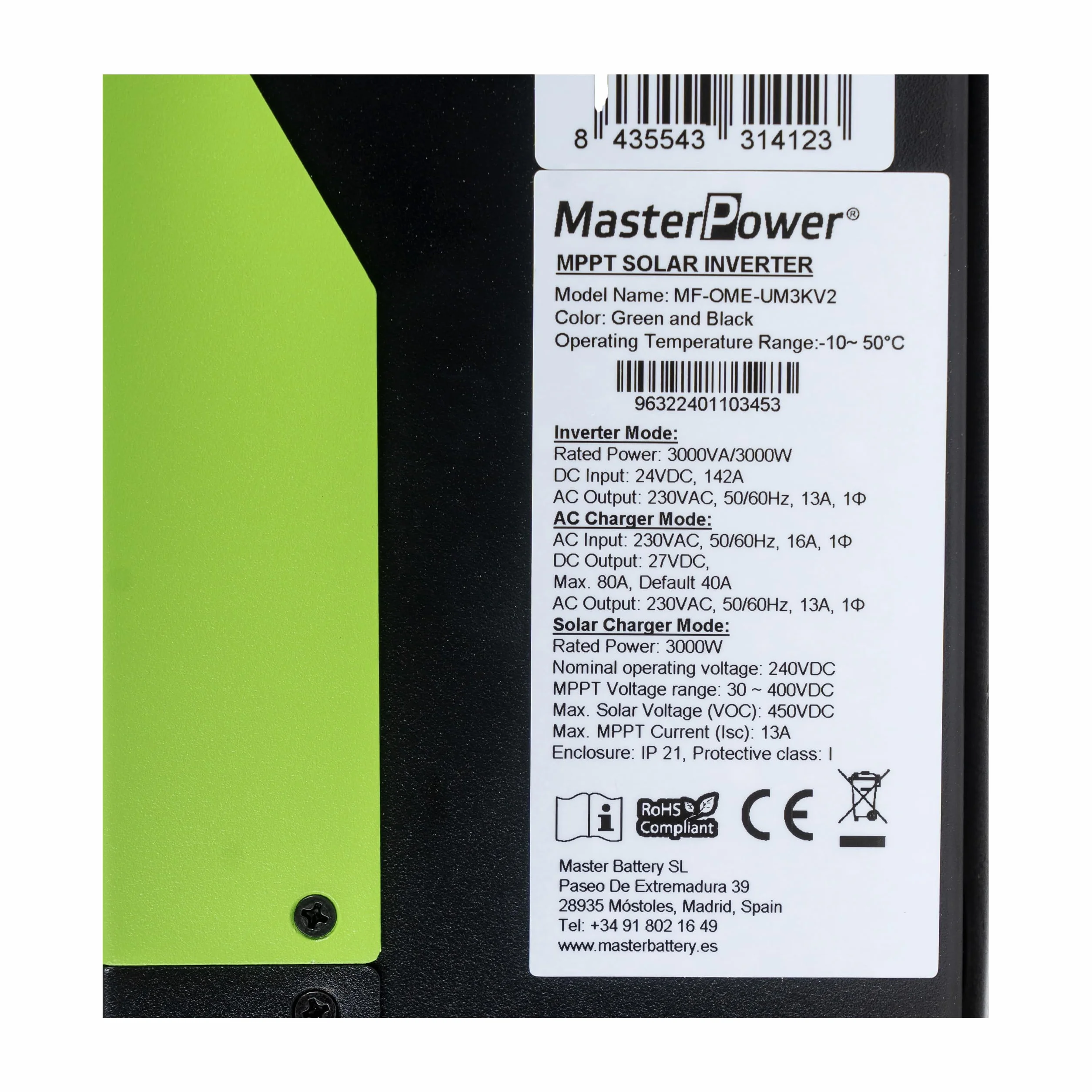Inversor hibrido Master Power UM-V2 3000W 24V MPPT 100A hasta 3000w en Paneles