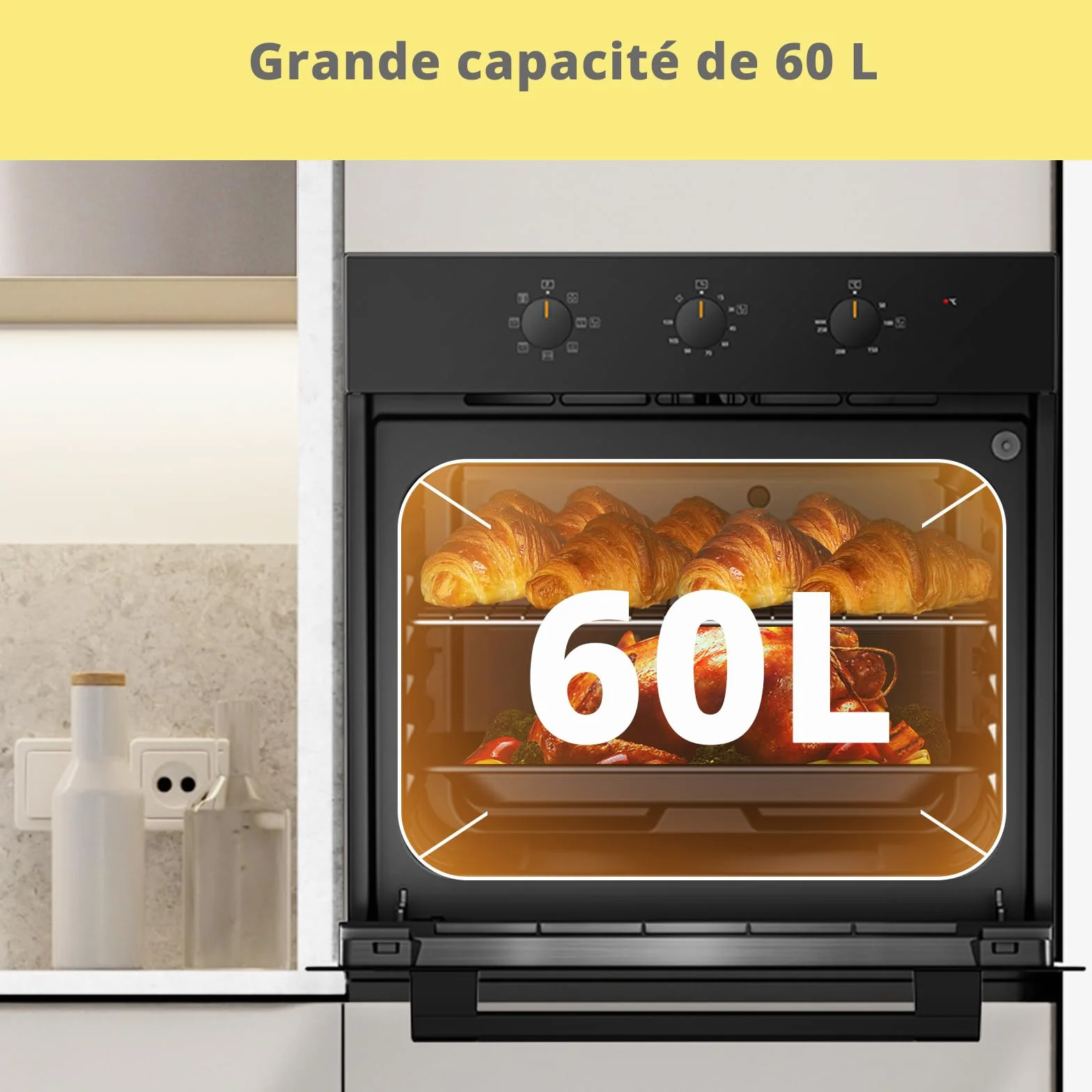 COMFEE' CBO60M80M1-BK Horno empotrable 60 cm 60 litros 8 funciones freidora de aire cocción multifase puerta extraíble limpieza vapor negro