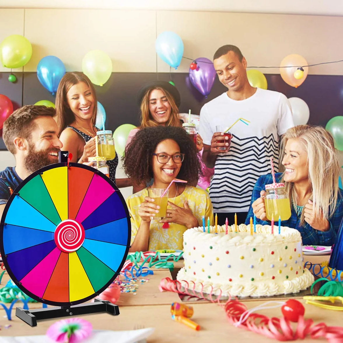 COSTWAY Ruleta de la Suerte 18 Pulgadas, Rueda de la Fortuna con Soporte y Pluma Borrable para Fiesta