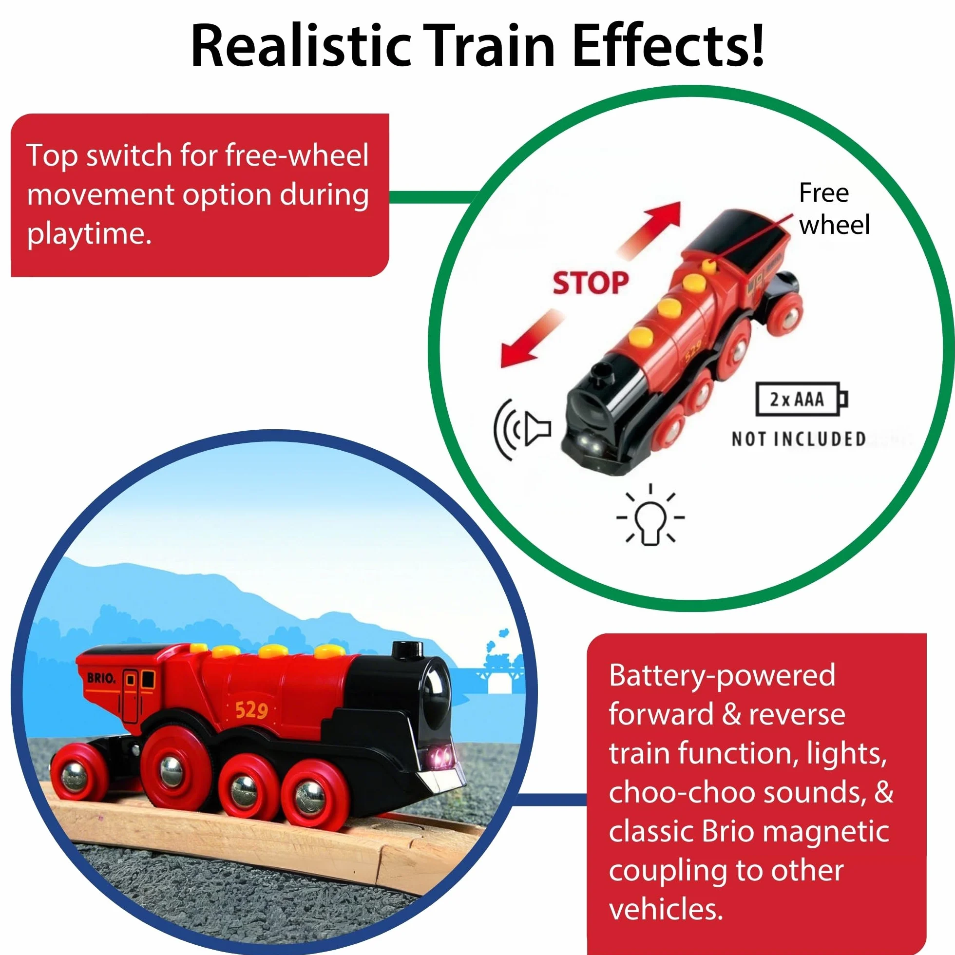 BRIO Set Gran Locomotora a Pilas con Luz y Sonido Tren Juguete Ferrocarriles Juguetes Niños 3 Años