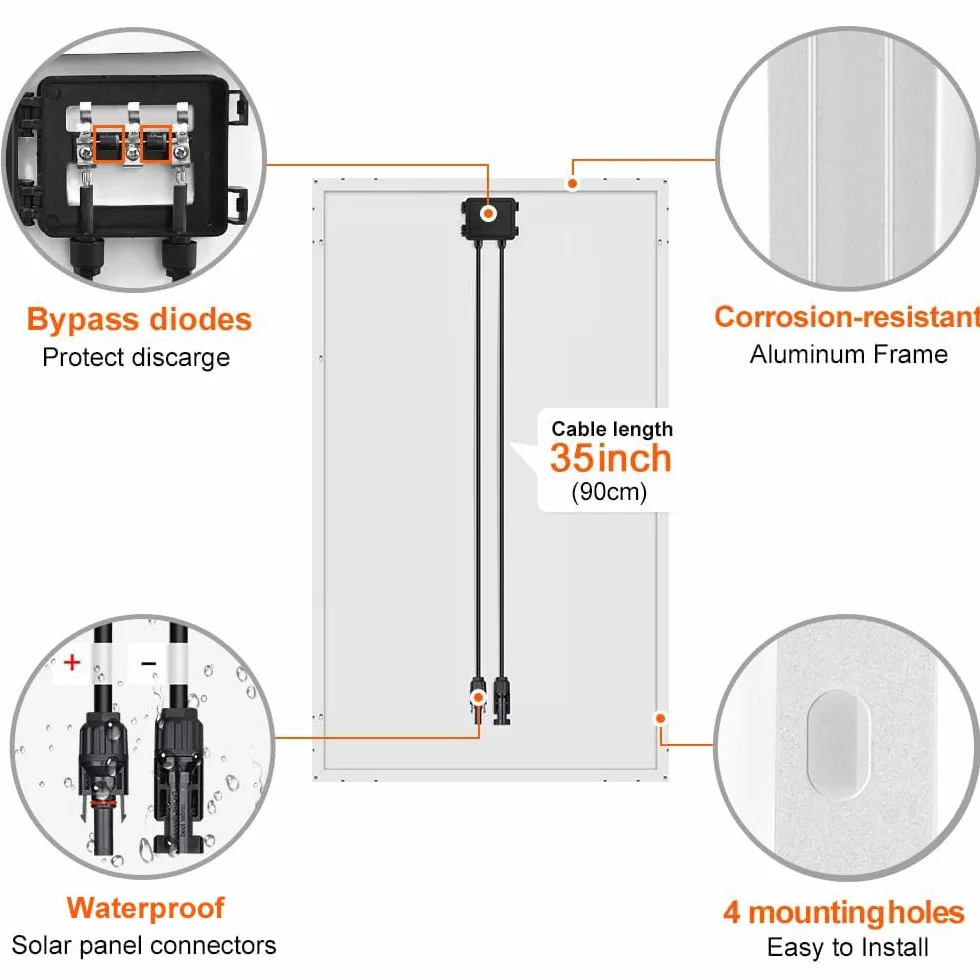 DOKIO 2PC Panel Solar 100W 18V Monocristalino 200W para carga de batería de 12V