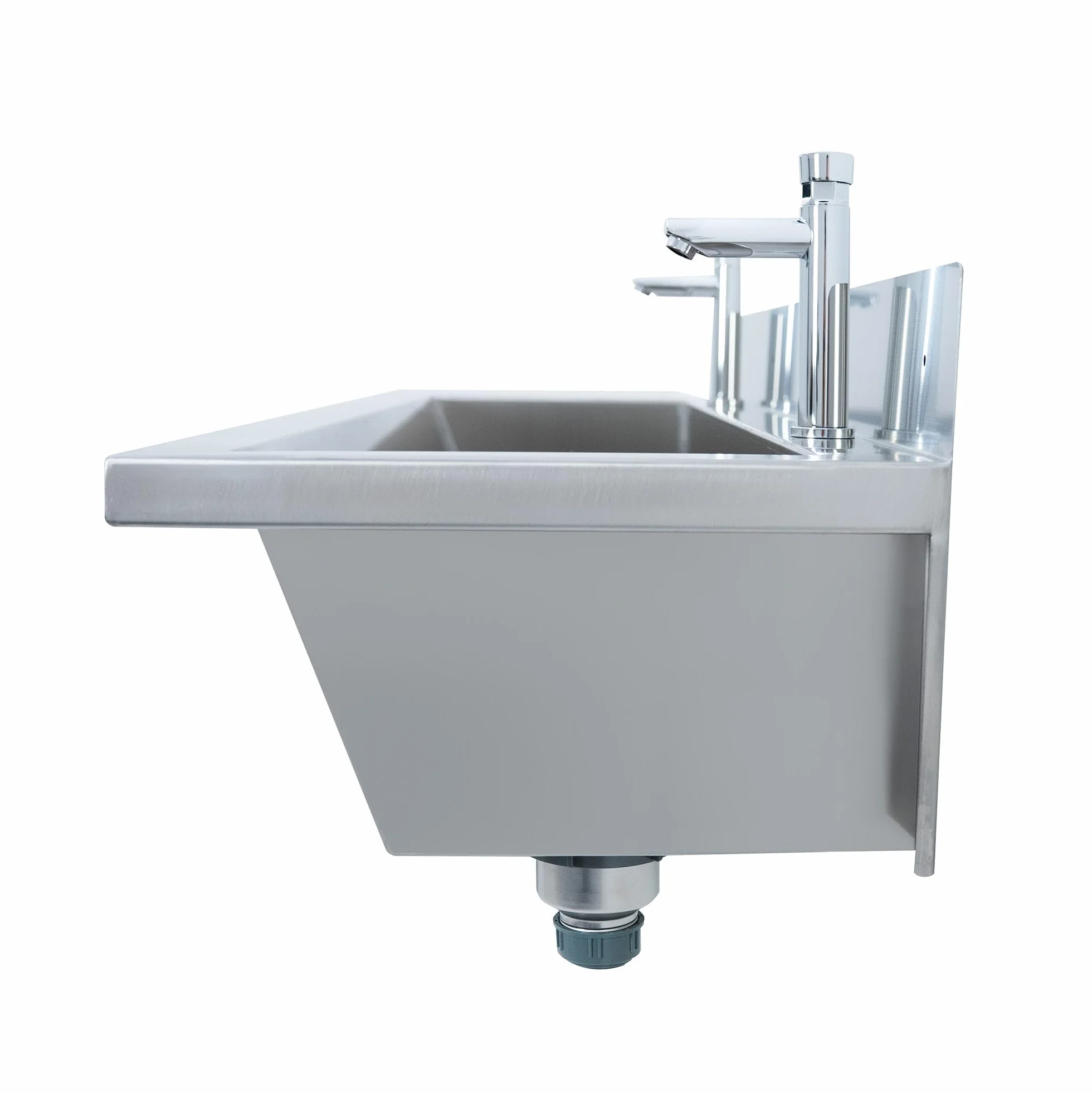 Lavamanos Colectivo Profesional 120 cm Acero Inoxidable 304 con Grifos Temporizados, Válvula Mezcladora de Temperatura y 2 Dispensadores de Jabón 500 ml