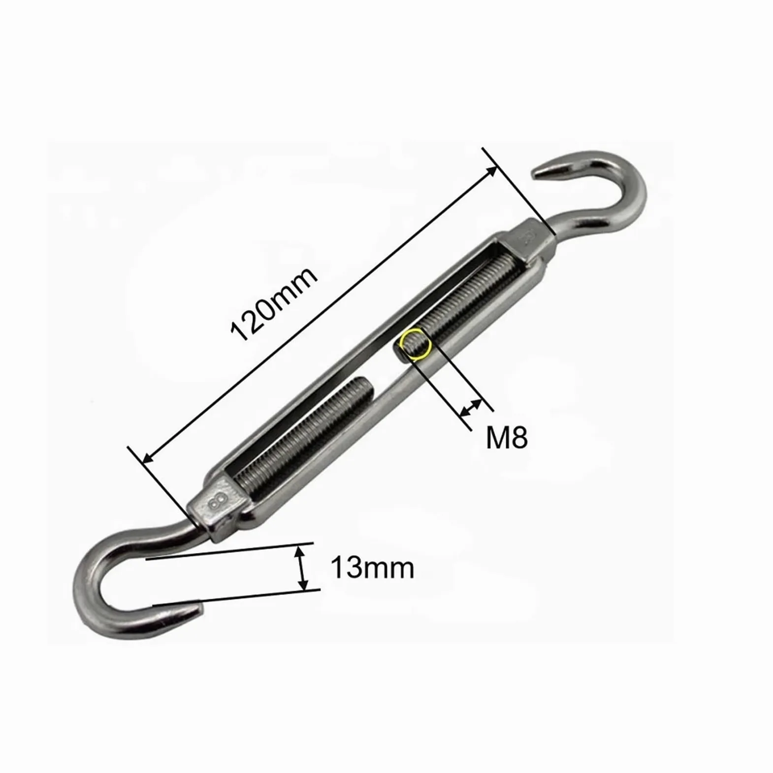 Tensor de cable, 2/5/10 Uds gancho y gancho de acero inoxidable 304 plateado M5/M6/M8 tensor de estilo europeo(M8,10pcs)