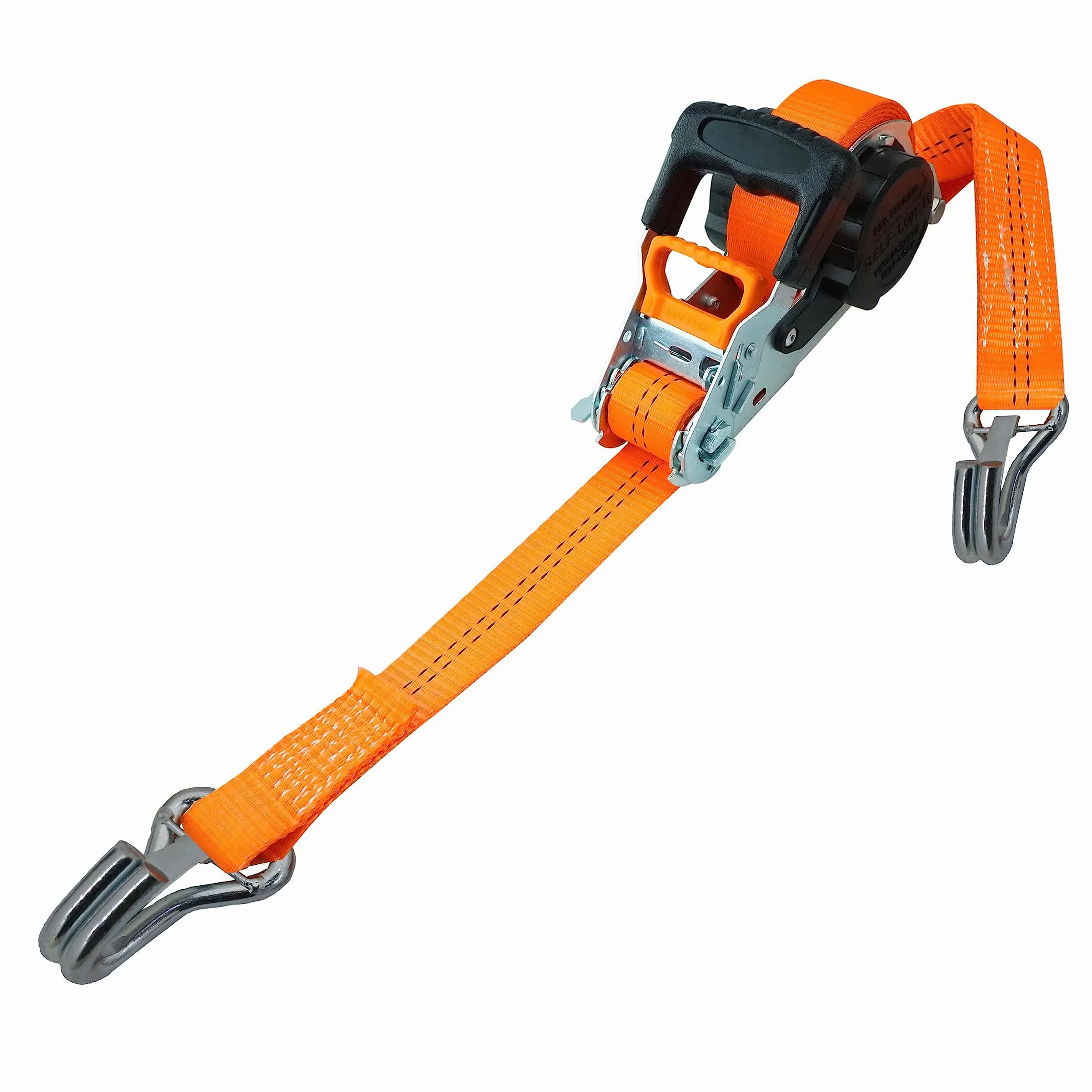 PETEX 4 Correas tensoras automáticas de carraca, autoenrollables, 1 Pieza, 5 m x 35 mm, 1000/2000 Dan, Naranja, Ganchos de Seguridad Dobles