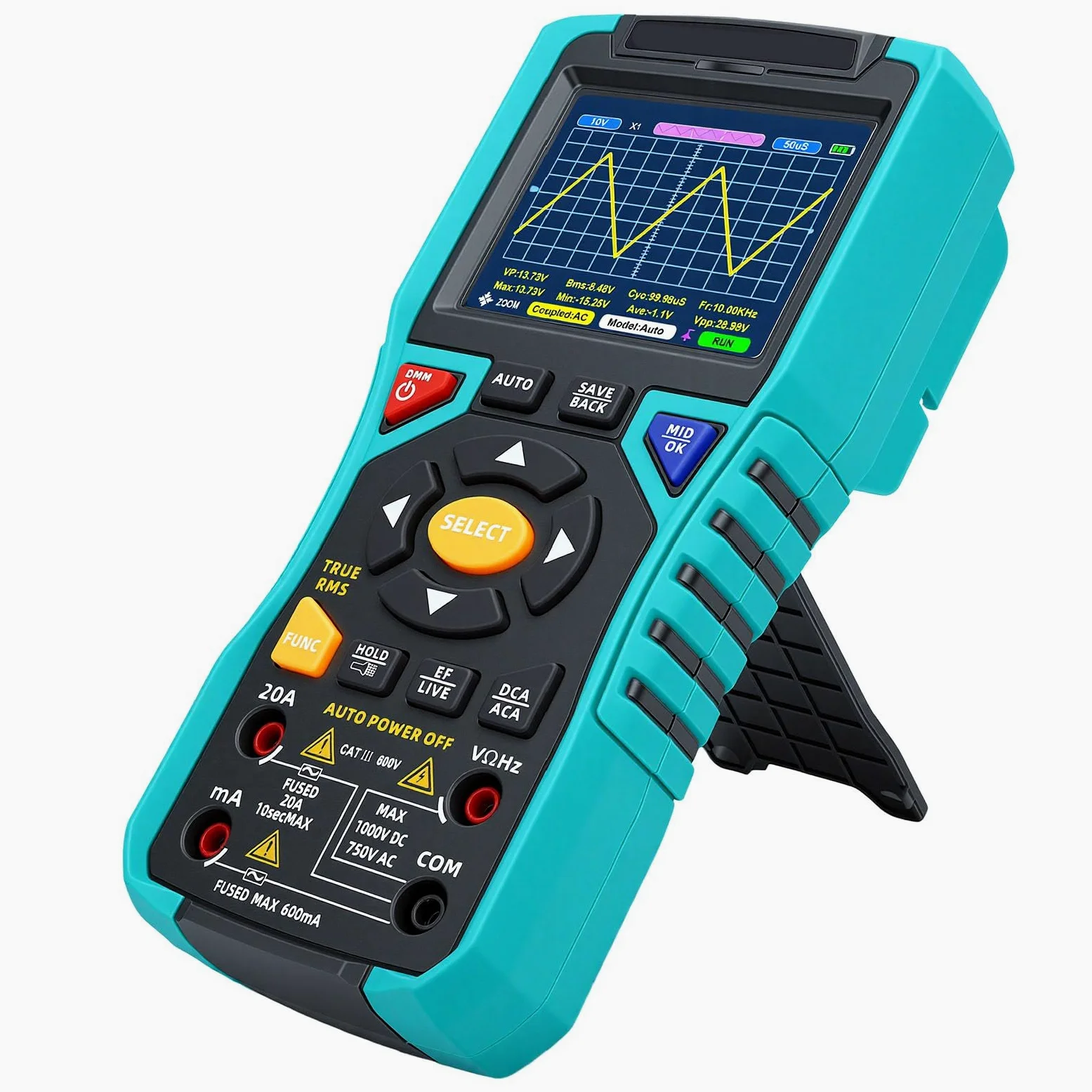 Zunate Osciloscopio de Mano Multímetro de Osciloscopio Digital Portátil de 3,2 Pulgadas Rango Automático con Batería de 2500 MAh para Pruebas de Circuitos de Electricistas y Reparaciones de Campo