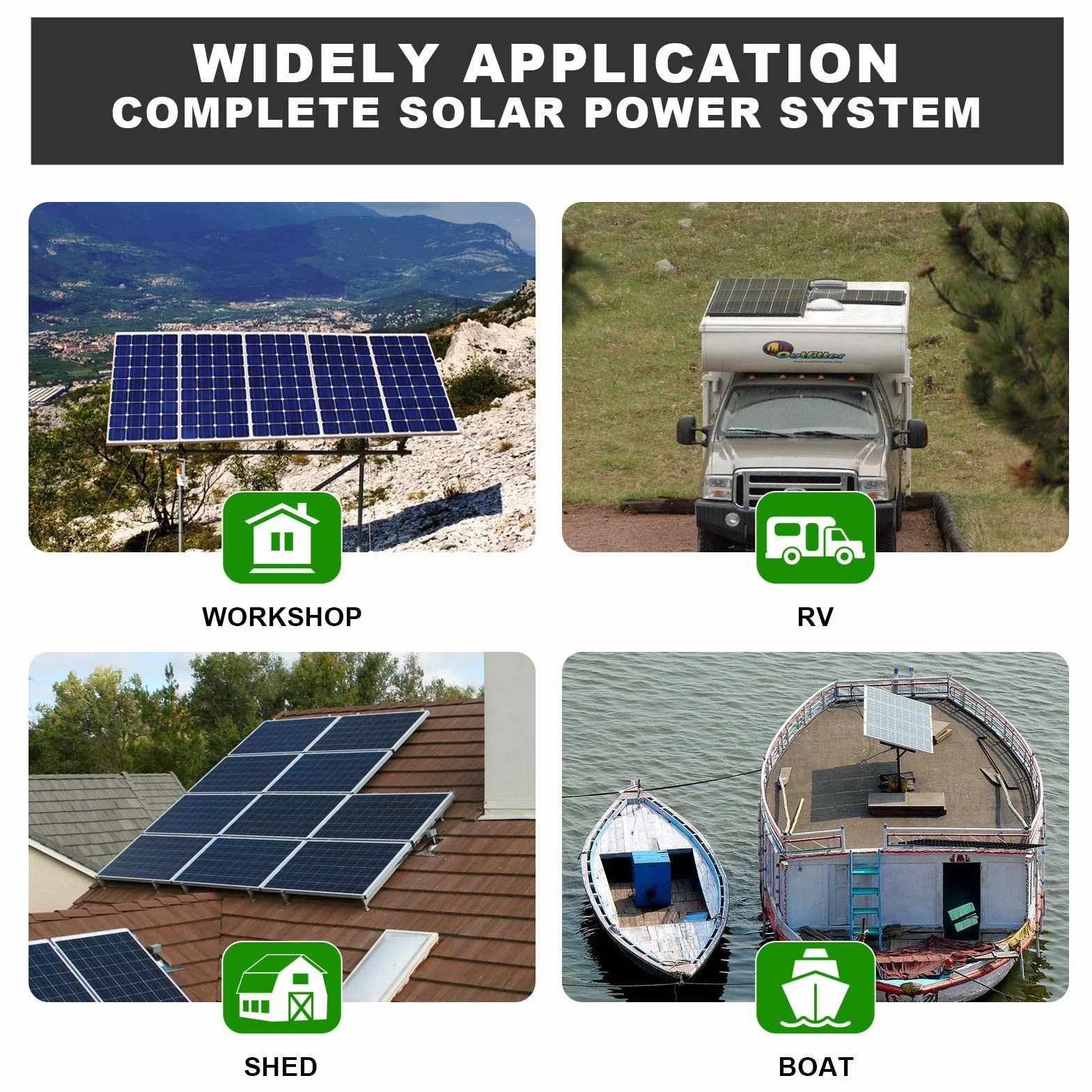 ECO-WORTHY 480W 24V 2KW-h/día kit solar con bateria sistema completo para el hogar Shed:4pcs 120W panel solar monocristalino + 2pcs 50AH batería de litio + 60A controlador solar + 1500W inversor
