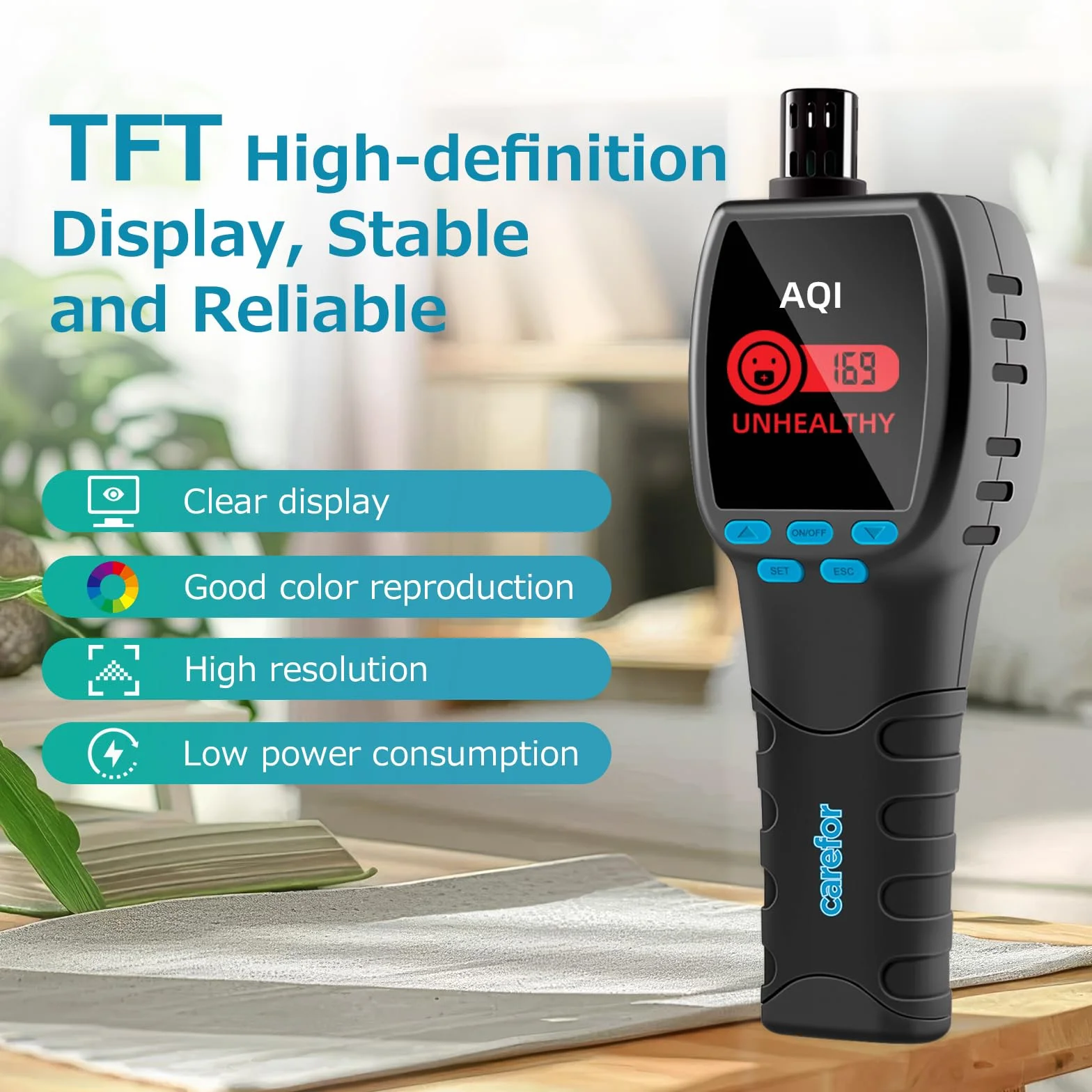 CF‑60 PP Monitor de Calidad del Aire portátil con gráficos de Datos en el Dispositivo e informes exportátiles, Detector portátil 16 en 1 para AQI, CO₂, TVOC, HCHO, PM2.5/10/1.0, Polen, etc