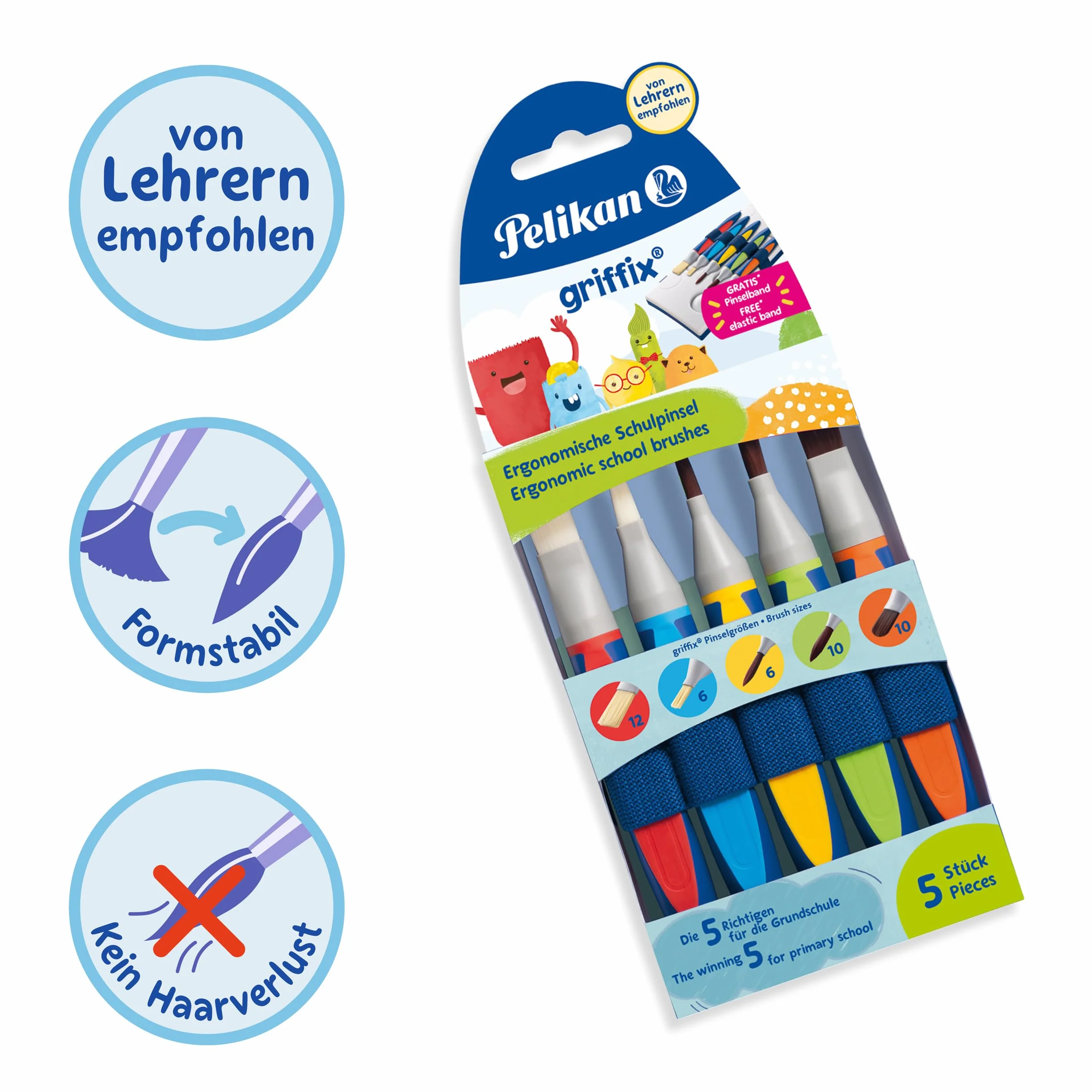 Pelikan Griffix Juego Pinceles Sintéticos para Niños Ergonómicos Lavables Pack de 5