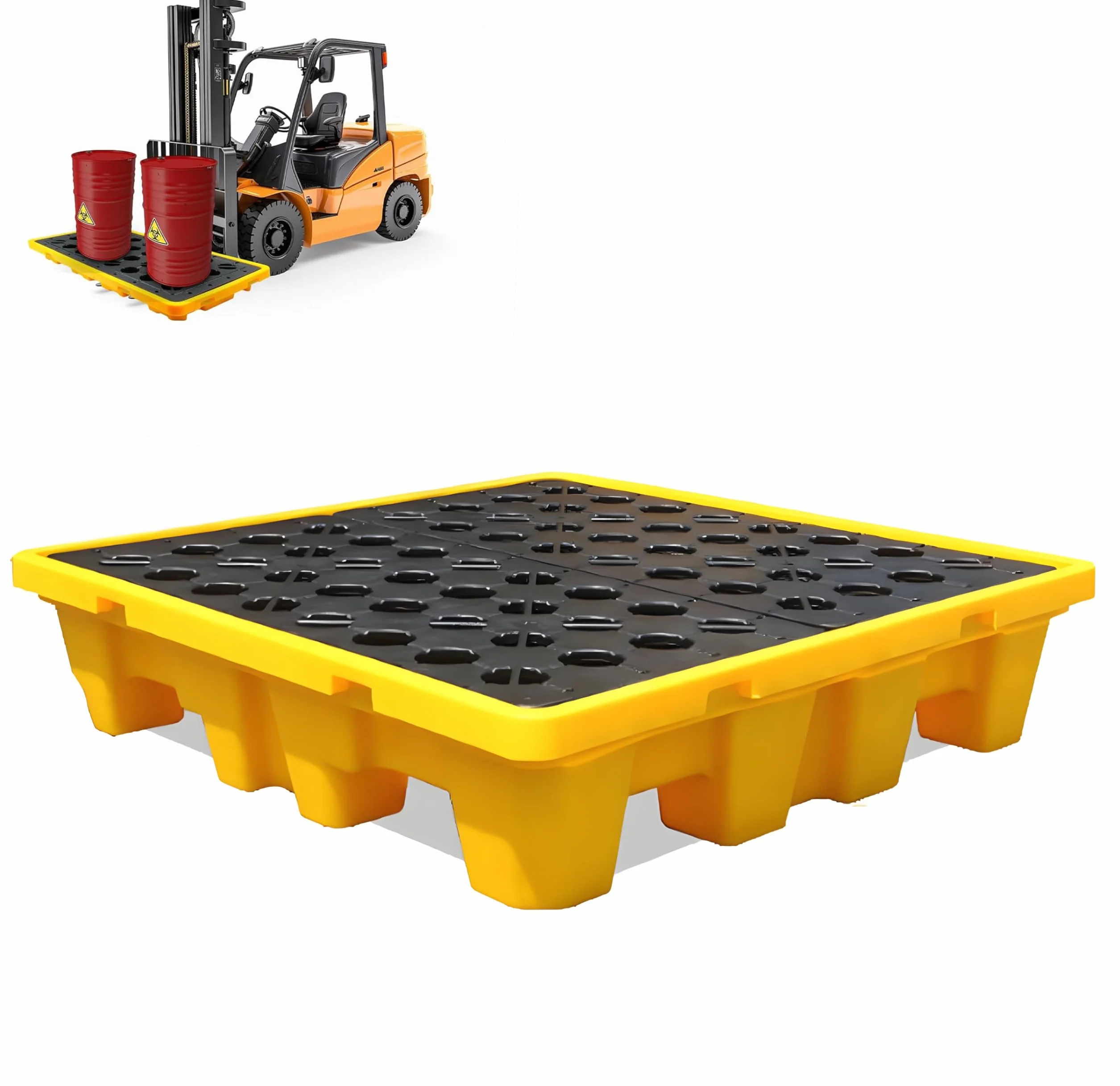 Bandeja antiderrames para Tanques de Aceite, Bandeja para derrames de bidones, Bandeja de Rejilla Desmontable encajable, Almacenamiento para Cubos de Pintura en Garaje 72×72×16cm