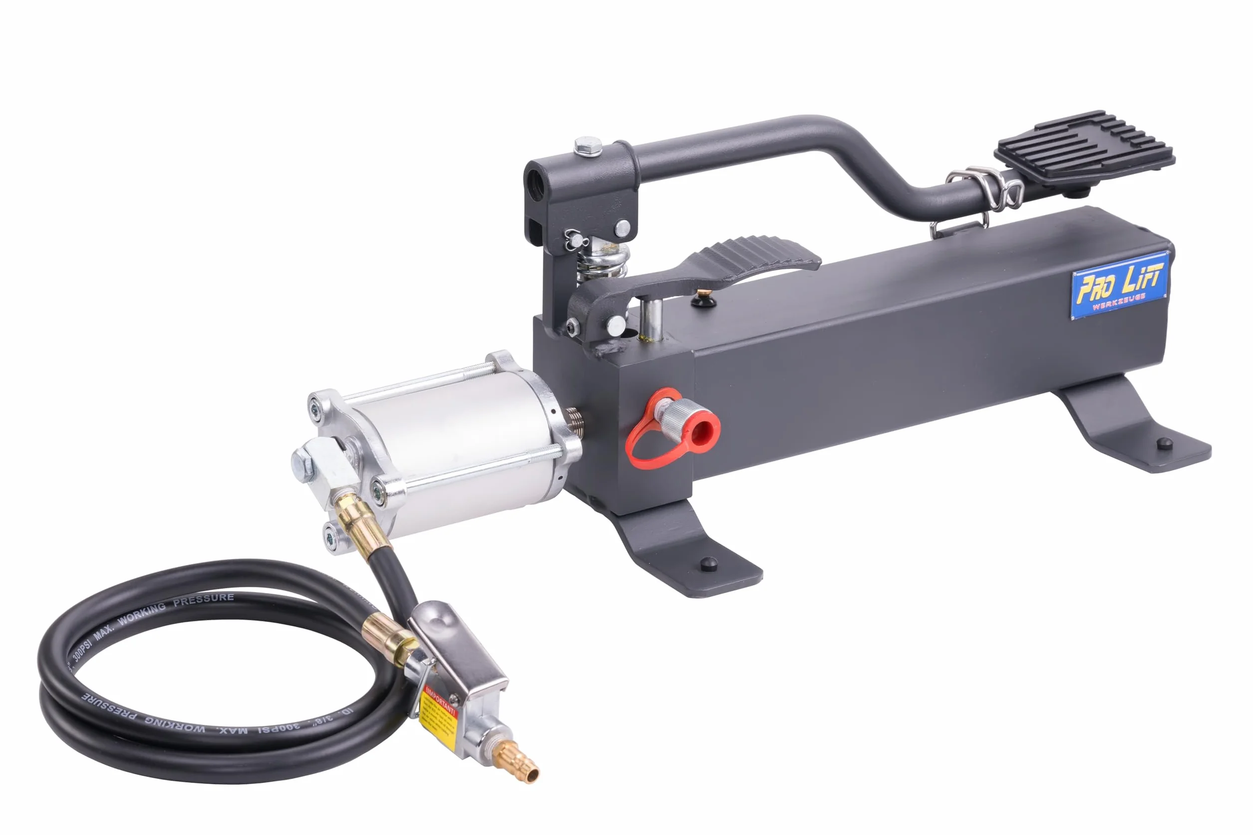Bomba hidráulica con pedal de pie y transmisión neumática, volumen de aceite: 1000 cm, bomba hidráulica 590 bar de presión de trabajo, bomba hidráulica