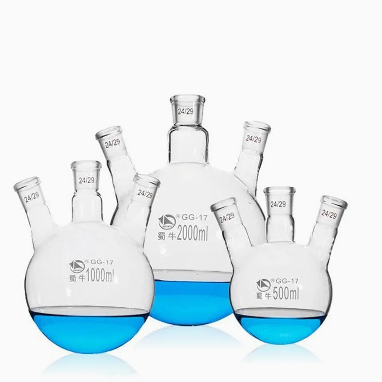 Frasco de vidrio para laboratorio, 1 matraz de destilación de vidrio de tres cuerpos de 50 ml/100 ml/250 ml/500 ml/1000 ml/2000 ml.(1000ml 24x3)