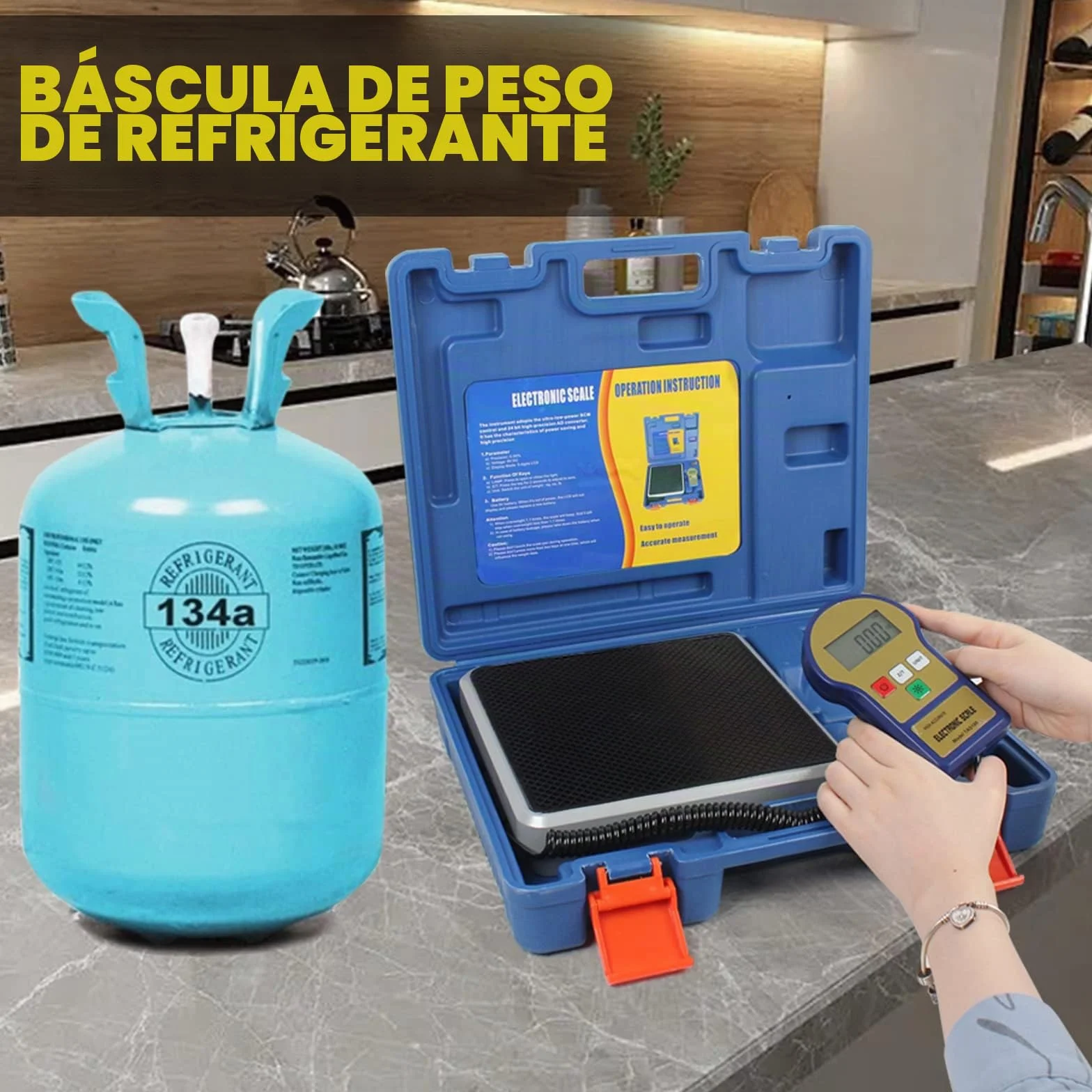 BACOENG 220lb/100kg Báscula de Carga Electrónico Digital Refrigerante de Precisión Calibration para HVAC, con Pantalla LCD de Iluminación Trasera y Estuche de Transporte Portátil