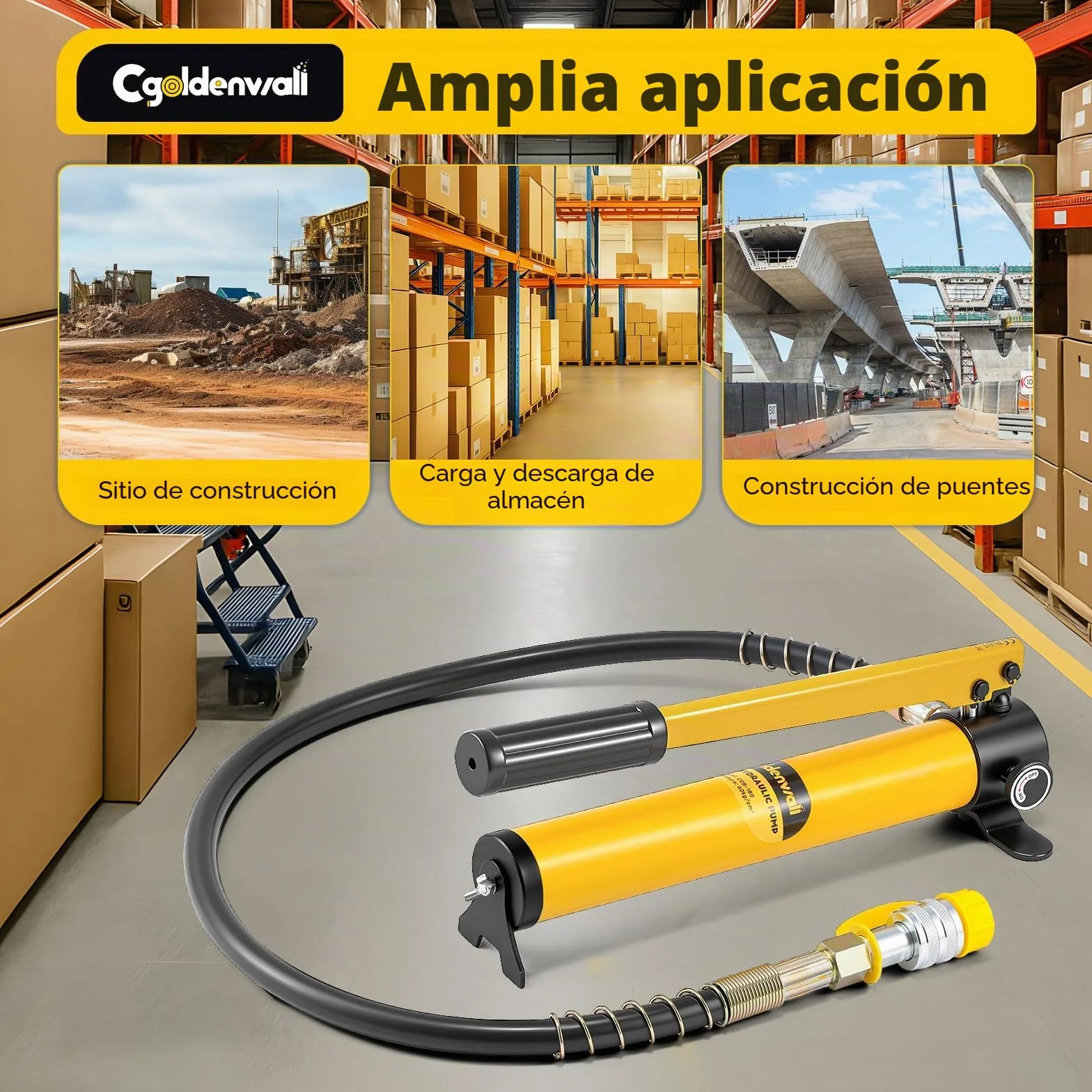 CGOLDENWALL CP-180 Bomba Hidraulica Manual, con Manguera de 0,8m, Alta Presión 60kg/cm², Capacidad de Aceite 400cc, para Herramienta Hidraulica