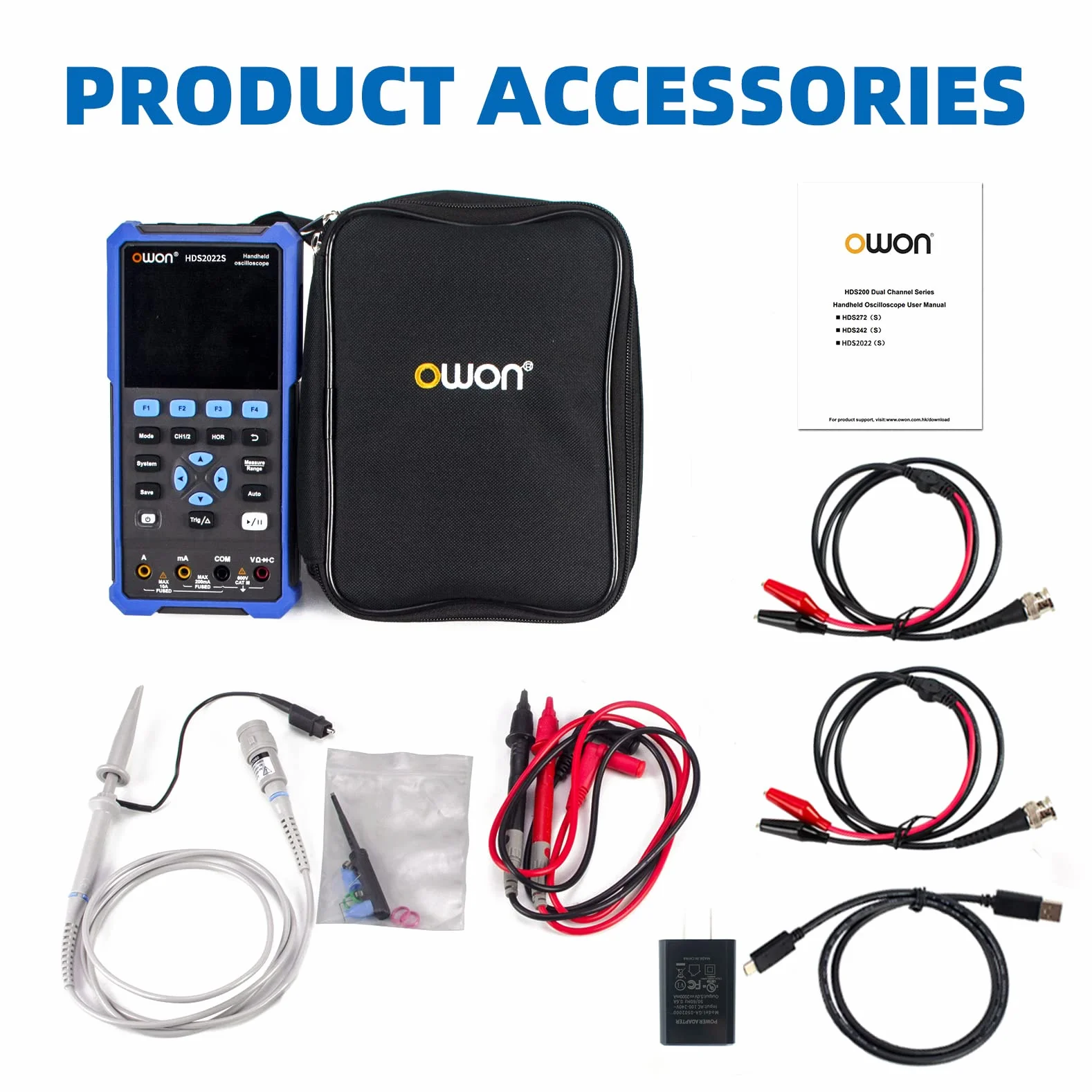 OWON HDS2202s Osciloscopio 3 en 1 Profesional de PC de Mano Osciloscopio Digital, 20000 Cuentas, Instrumento de Prueba Universal, Batería de Litio de Gran Cpacidad (200 MHz+2CH +1CH)