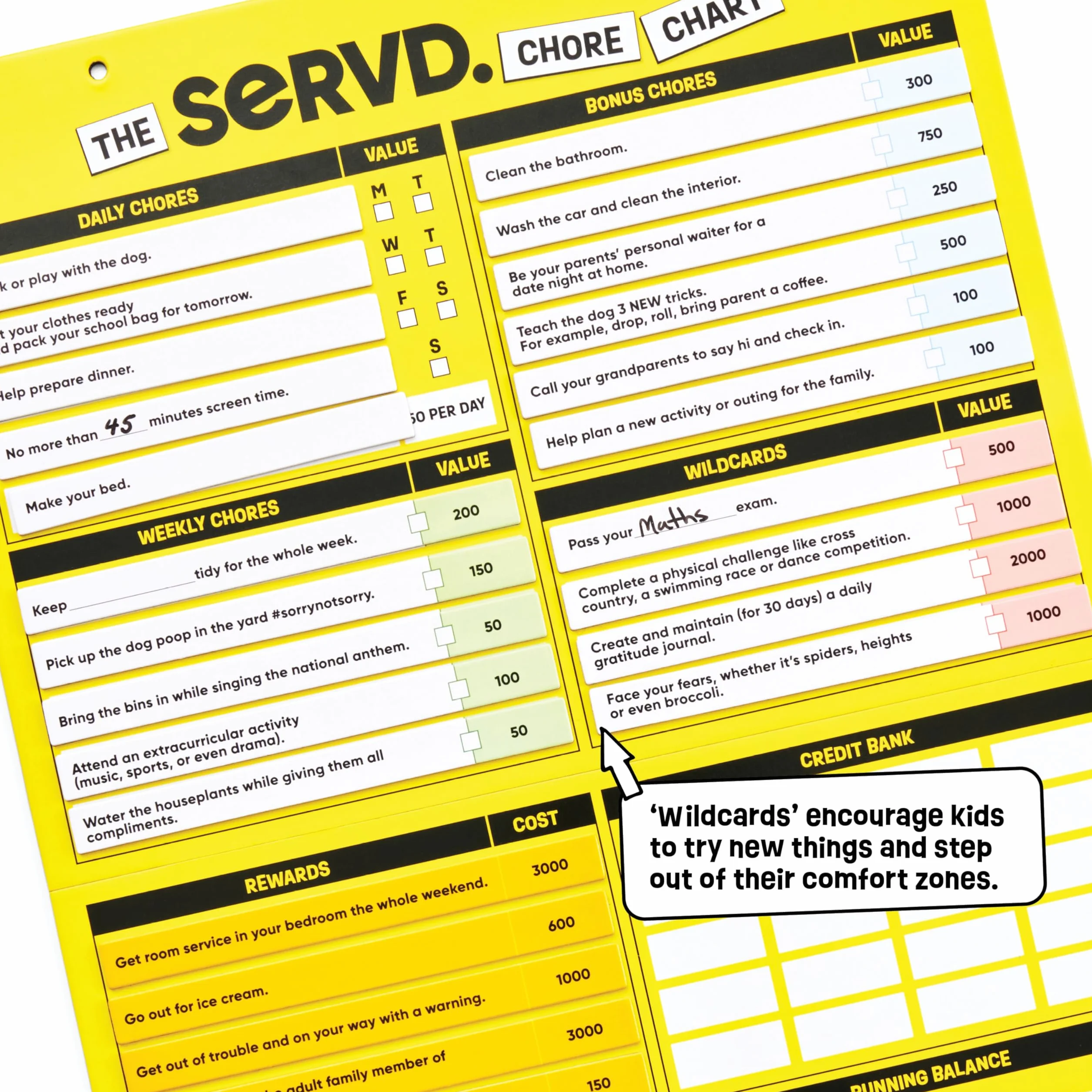 SERVD Chore Chart - Magnética Tabla de Desafíos Personalizable para 1 Jugador 6-12 Años