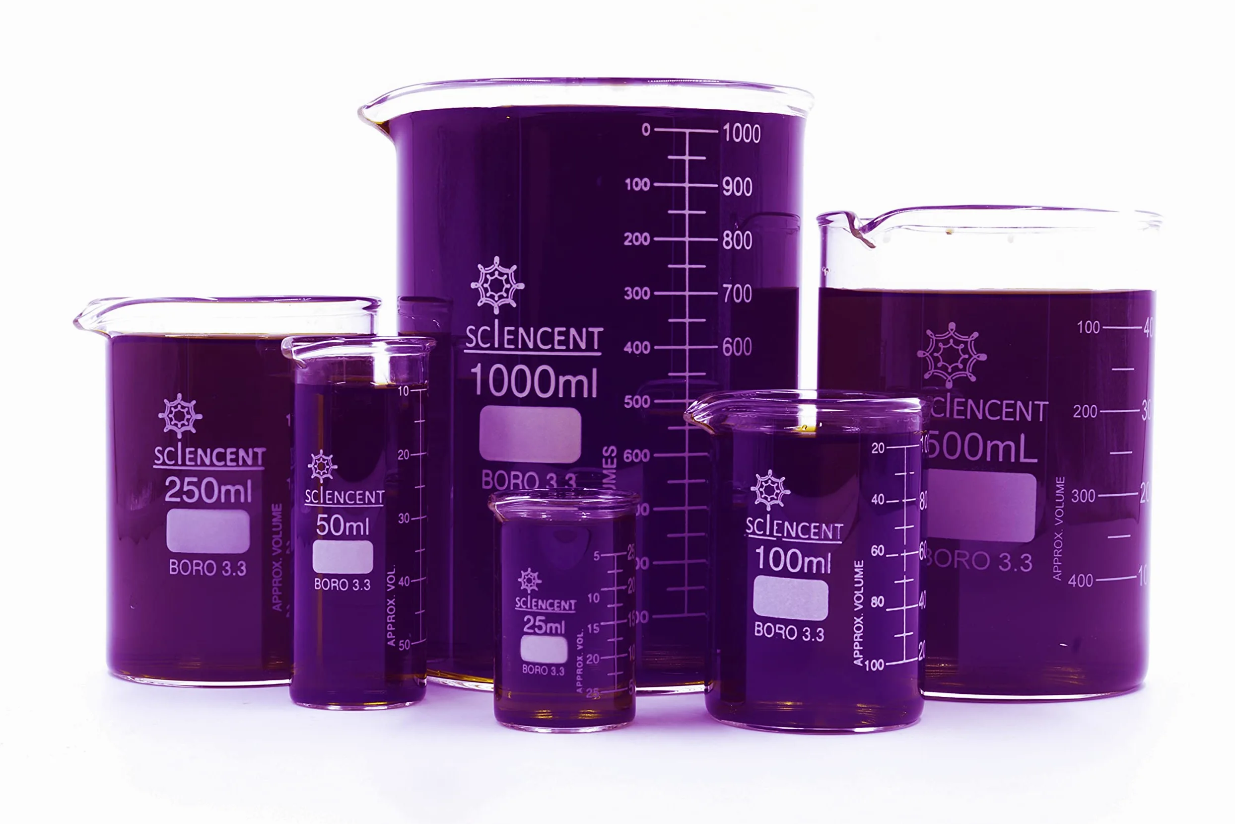 Vaso de cristal transparente de 50 ml, 100 ml, 250 ml, 500 ml, 1000 ml vaso medidor de borosilicato, vaso de cristal para escuela, química, laboratorio, suministros de estudio. Glass Beaker set of 5