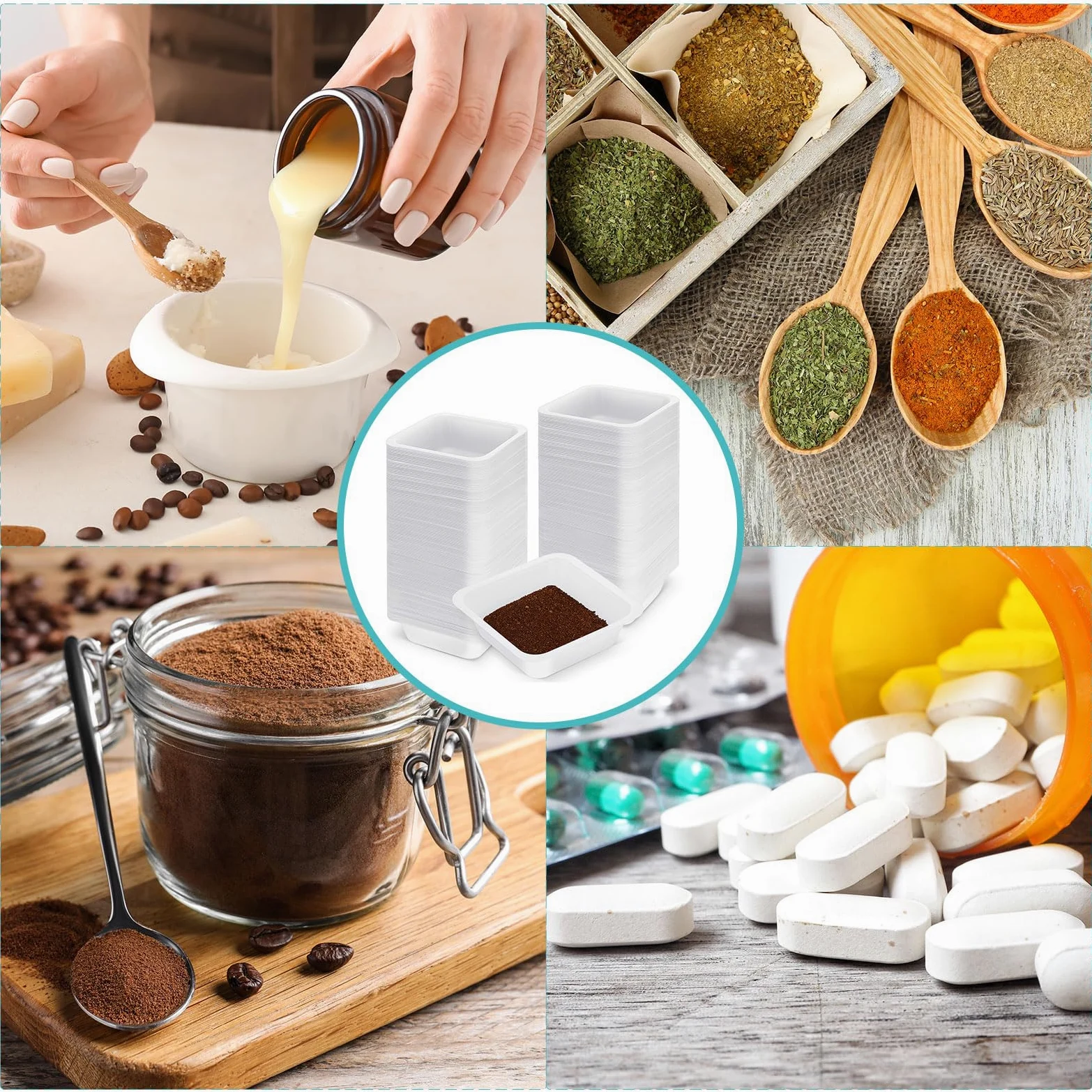 Sherr Paquete de 500 botes de pesaje de 330 ml a granel, antiestáticos, blancos, bandejas de pesaje cuadradas de plástico fáciles de verter para llenar cápsulas, plato de laboratorio, polvo, líquido