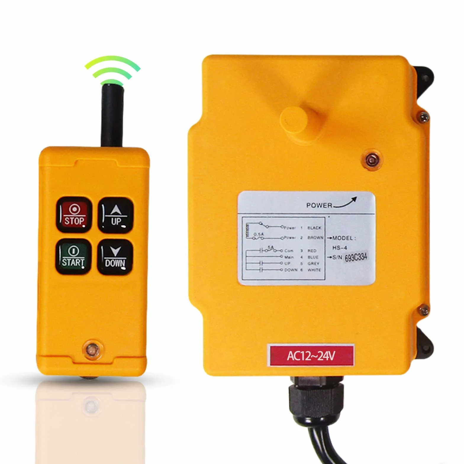 MXBAOHENG Mando para Grua Mando Puente Grua HS-4 Adecuado para 12V y 24V con 4 Botones 1* Receptor 1* Transmisor