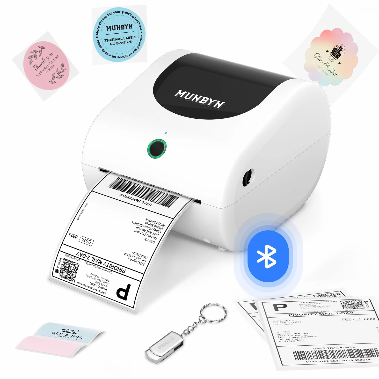 MUNBYN Impresora Etiquetas Autoadhesivas Bluetooth 4x6, Impresora de Etiquetas de Envío, Compatible con iOS, Android, Mac, Windows, DHL y UPS, Ideal para pequeñas Empresas doméstico