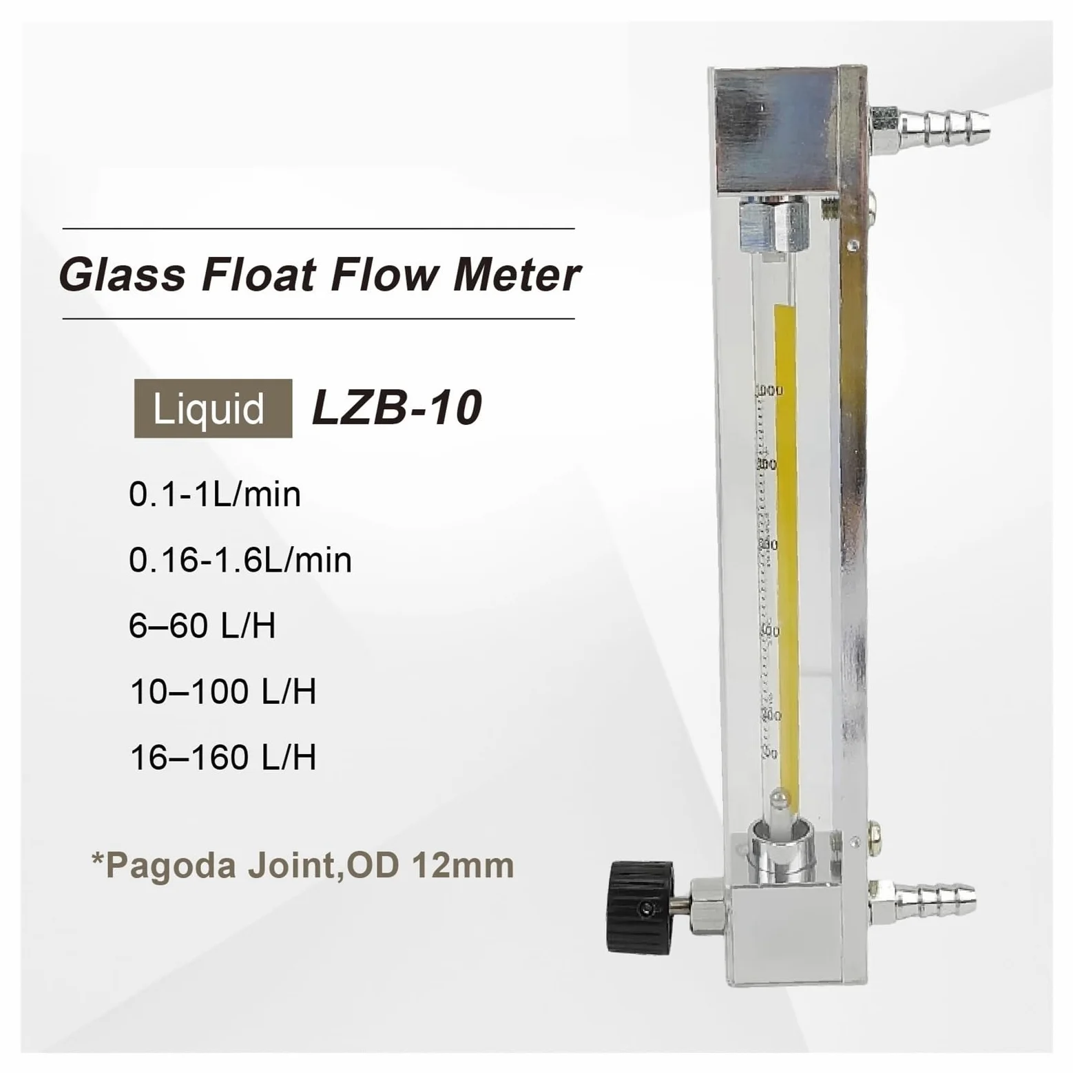 Medidor de flujo de líquido industrial, rotámetro de vidrio LZB-10 Medidor de flujo de área variable Medidor de flujo flotante con válvula de control(6-60L-H)
