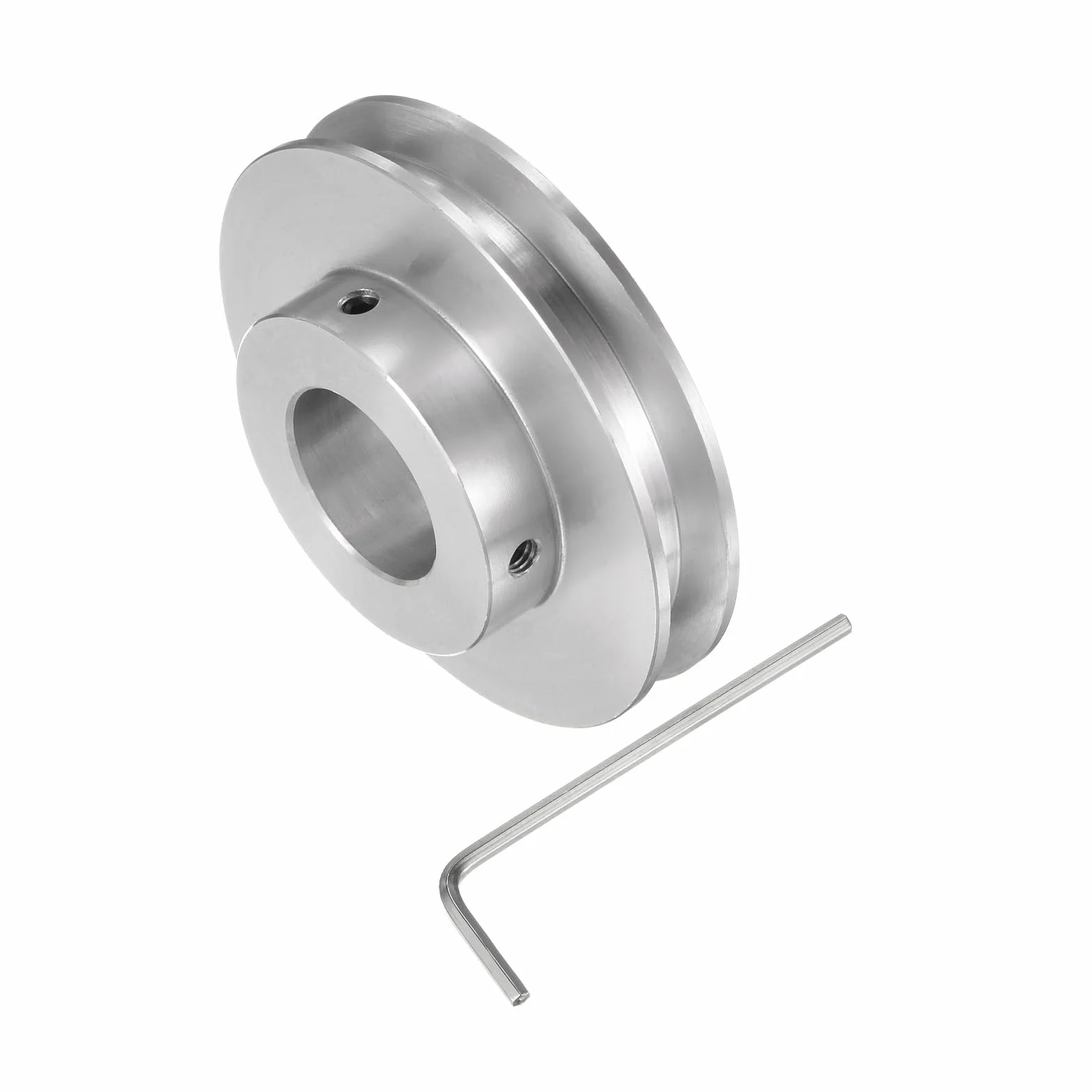 sourcing map Polea de Ranura Única 19 MM Diámetro Fijo 60 MM Diámetro Exterior Aleación de Aluminio Llave Hexagonal para Máquina de Perforación