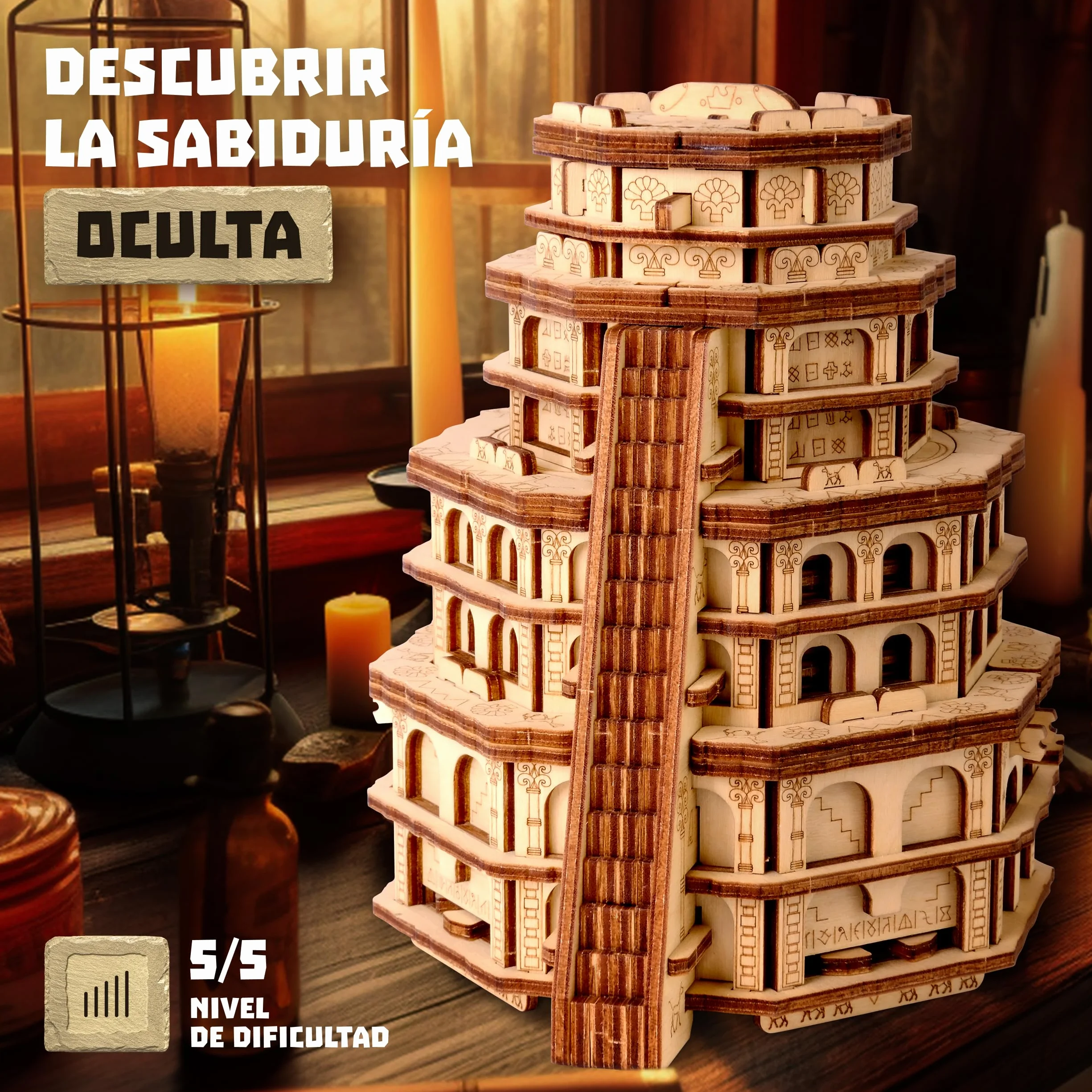 ESC WELT Quest Tower Caja Puzzle de Escape 3D Rompecabezas Desafiante para Adultos Juego Eco-amigable de Madera con Compartimento Oculto