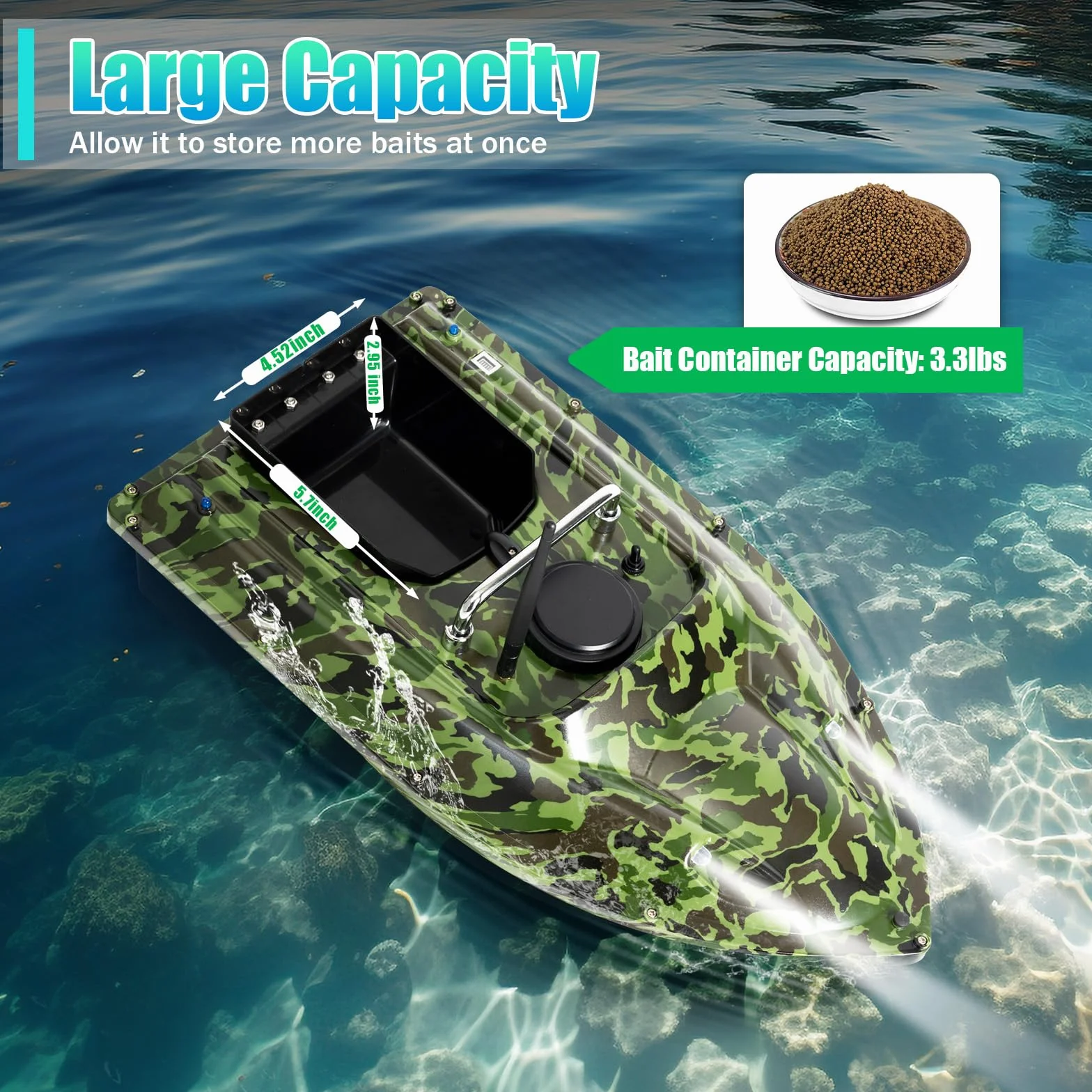 Barco teledirigido 500 m con ecosonda GPS carga 1,5 kg pesca nocturna crucero automático camuflaje
