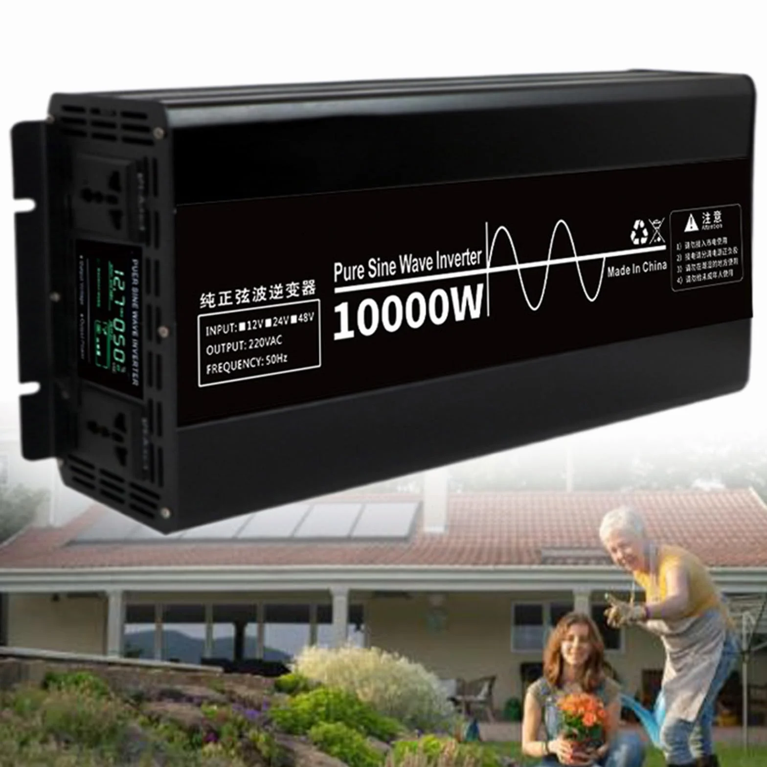 Inversor de Onda sinusoidal Pura de 10000W CC 12V /24V /48V a CA 110V/220V para Panel Solar hogar Exterior RV Camping Inteligente,12V