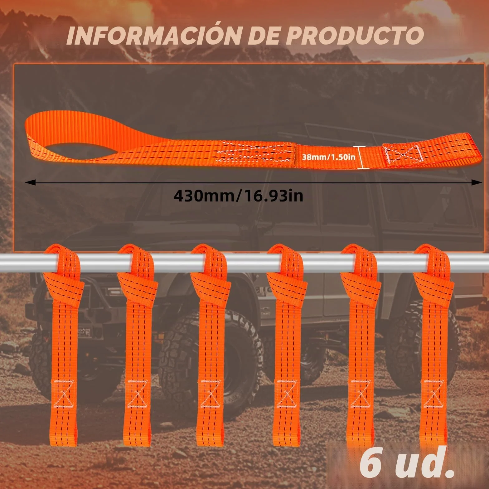 Cinchas de Amarre Eslingas de Carga 6 Piezas 1000 Kgf 43 x 3,8cm