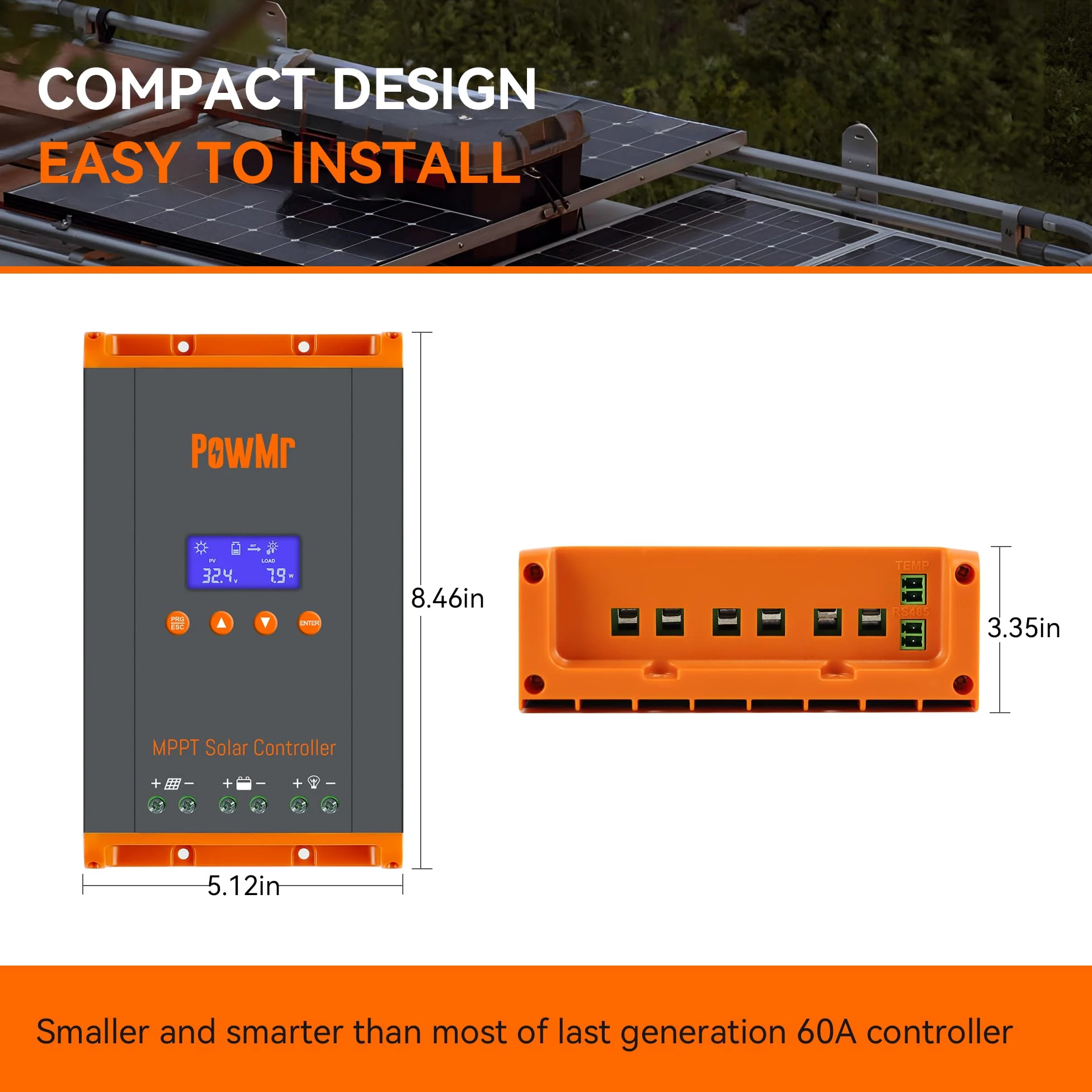 PowMr - driver de carga solar MPPT de 60 A, 12 V/24 V/48 V/160 V (máximo) entrada CC, visualización LCD Bulit, compatible con 12 (máximo) conexiones de reguladores solares, funciona para baterías de