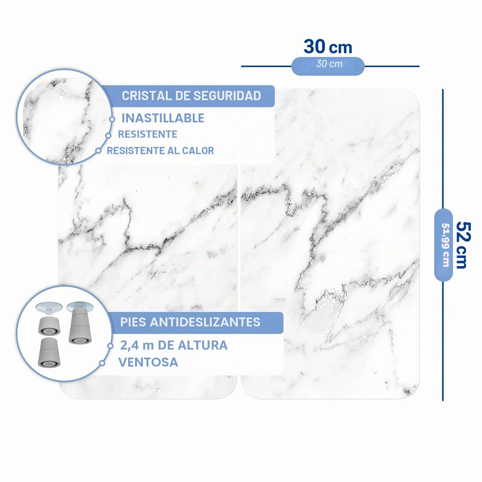 WENKO Placas protectoras cocina Mármol ajustable altura 30 x 52 cm juego 2