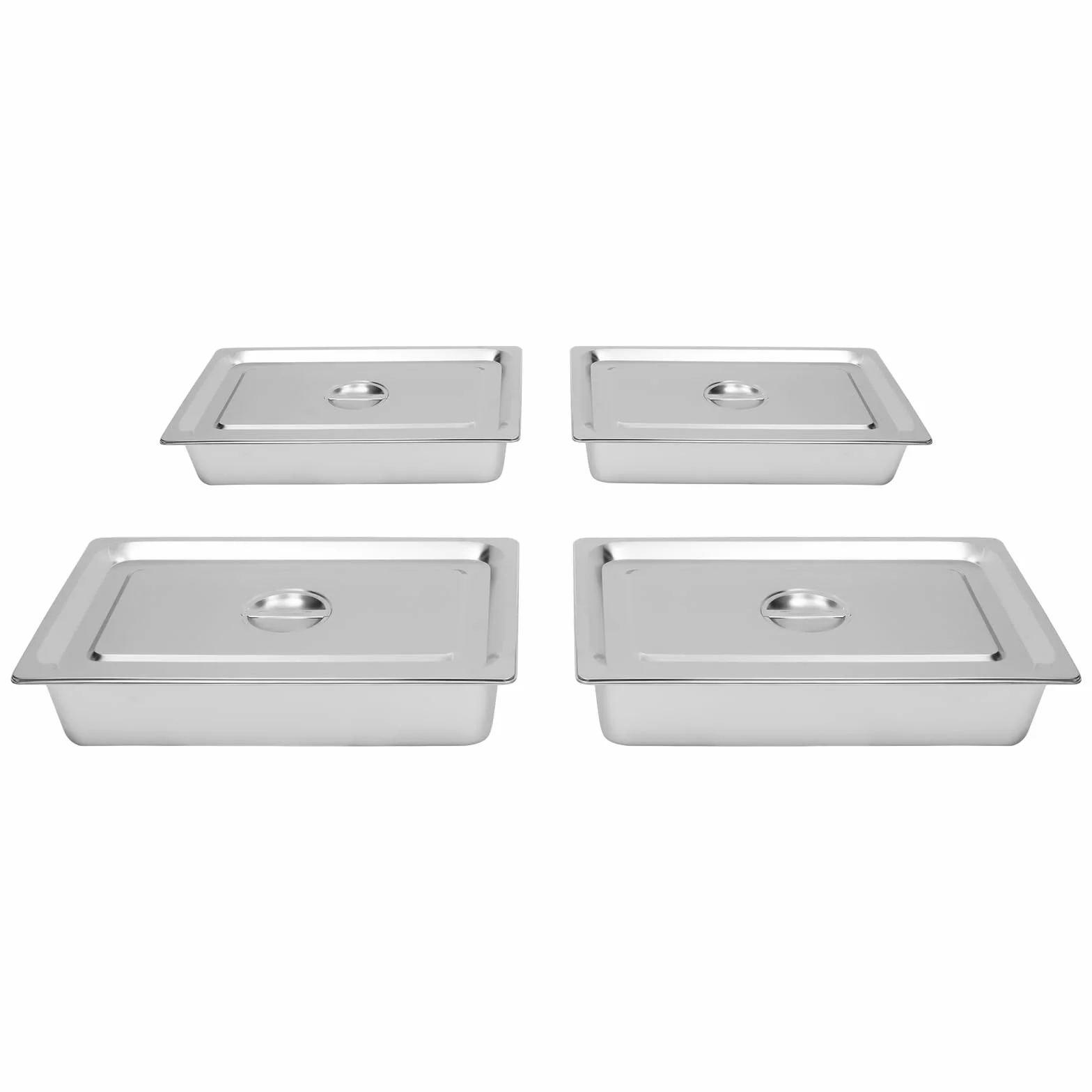 Juego 4 recipientes para comida acero inoxidable rectangular tapa buffet catering plateado