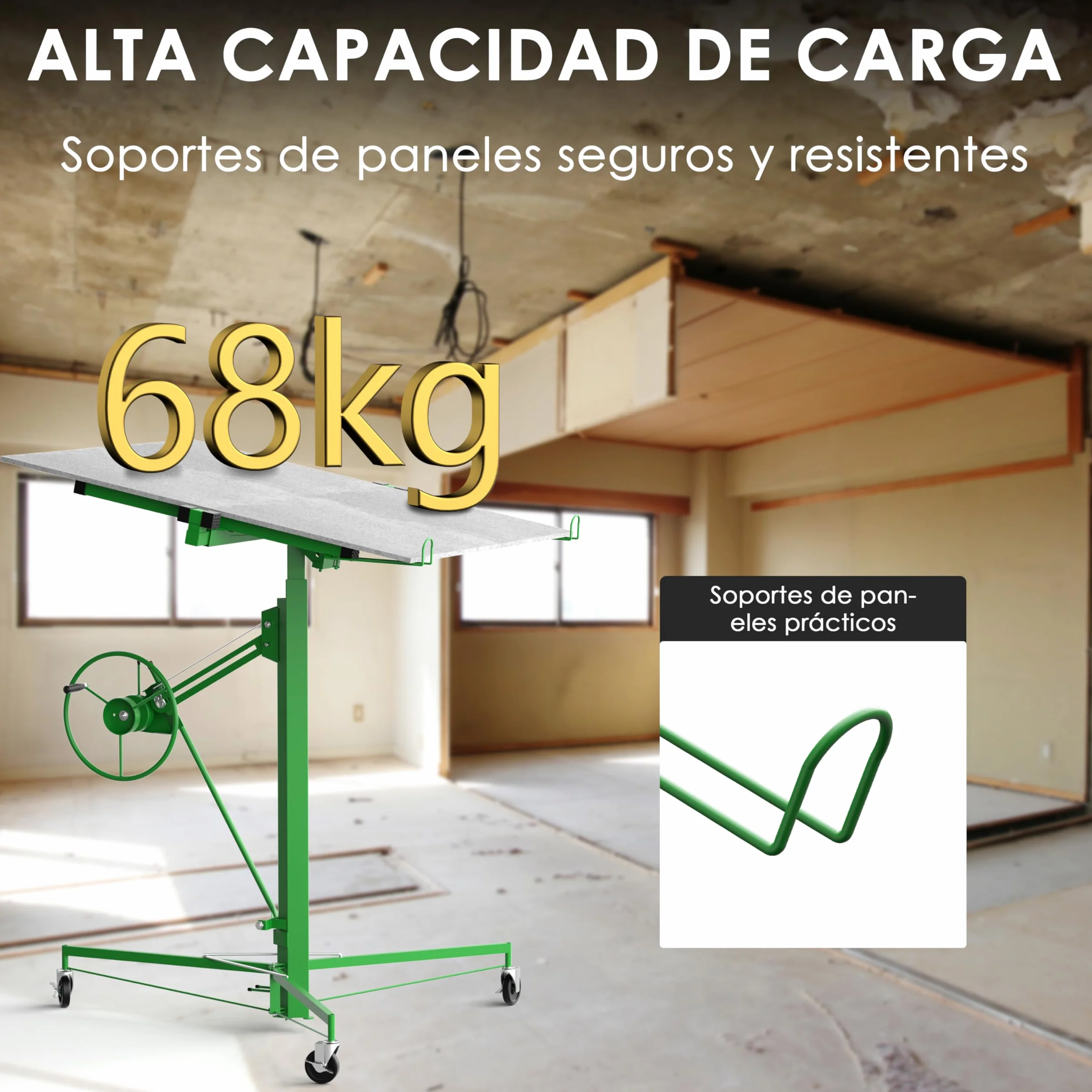 STANEW Elevador de placas XXL plegable hasta máx. 68 kg, para paneles de yeso y placas de riego, altura de trabajo regulable de 140 a 325 cm, altura de trabajo ajustable, máx. 290 cm de ancho